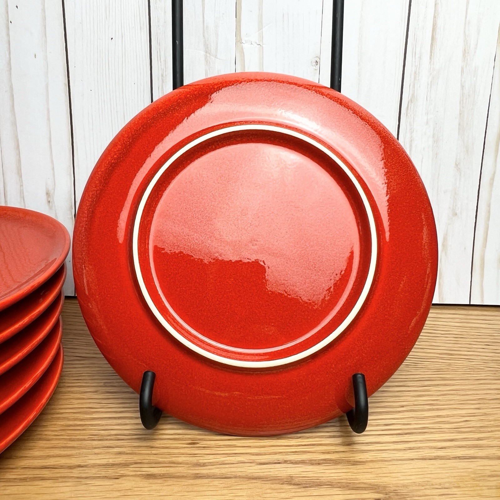 Waechtersbach Germany Red Christmas Tree 7.75″ Salad Plates Bread Dessert Set 6