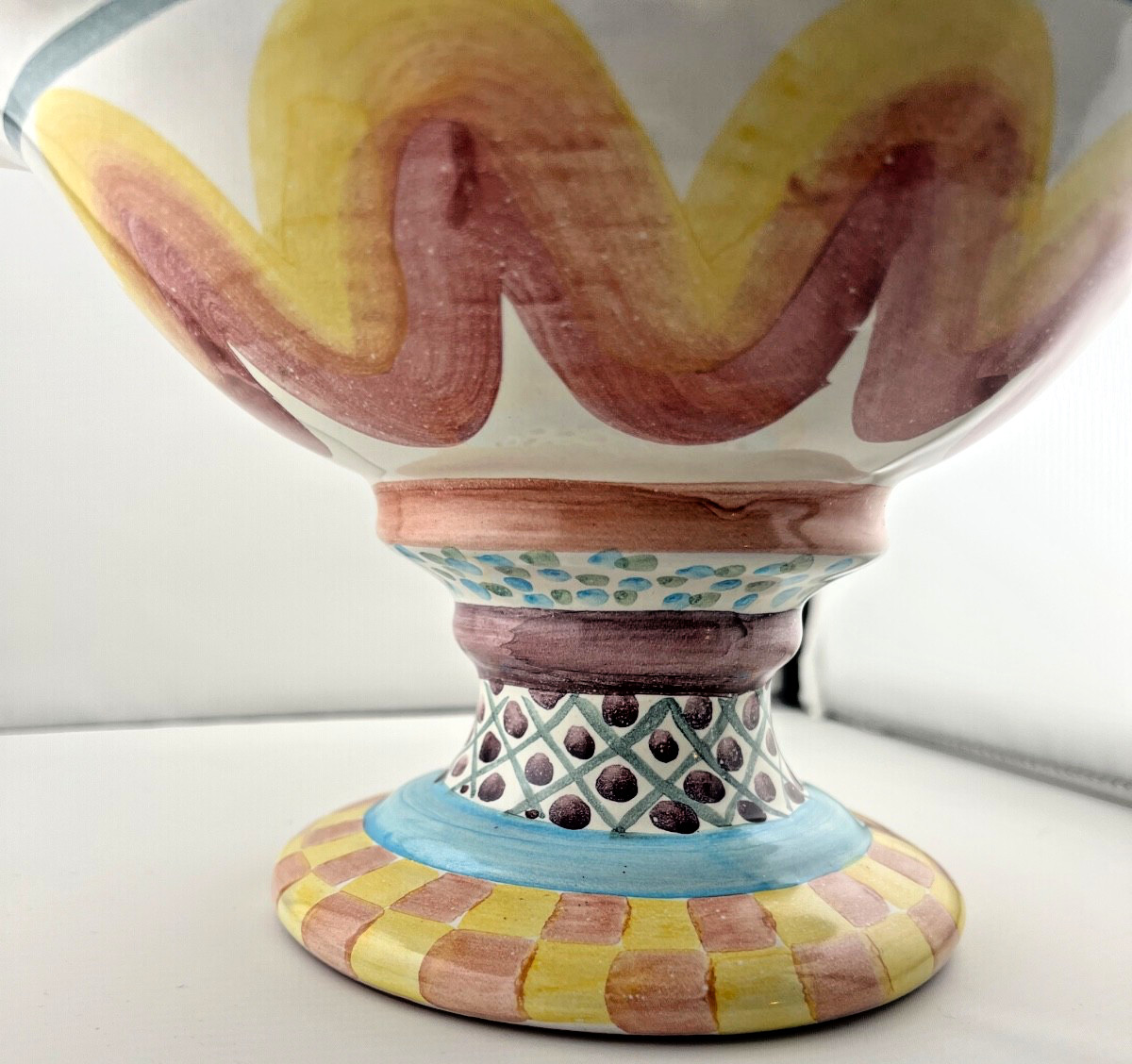 Vintage MacKenzie Childs Keukenhof Taylor Fluted Pedestal Compote Bowl
