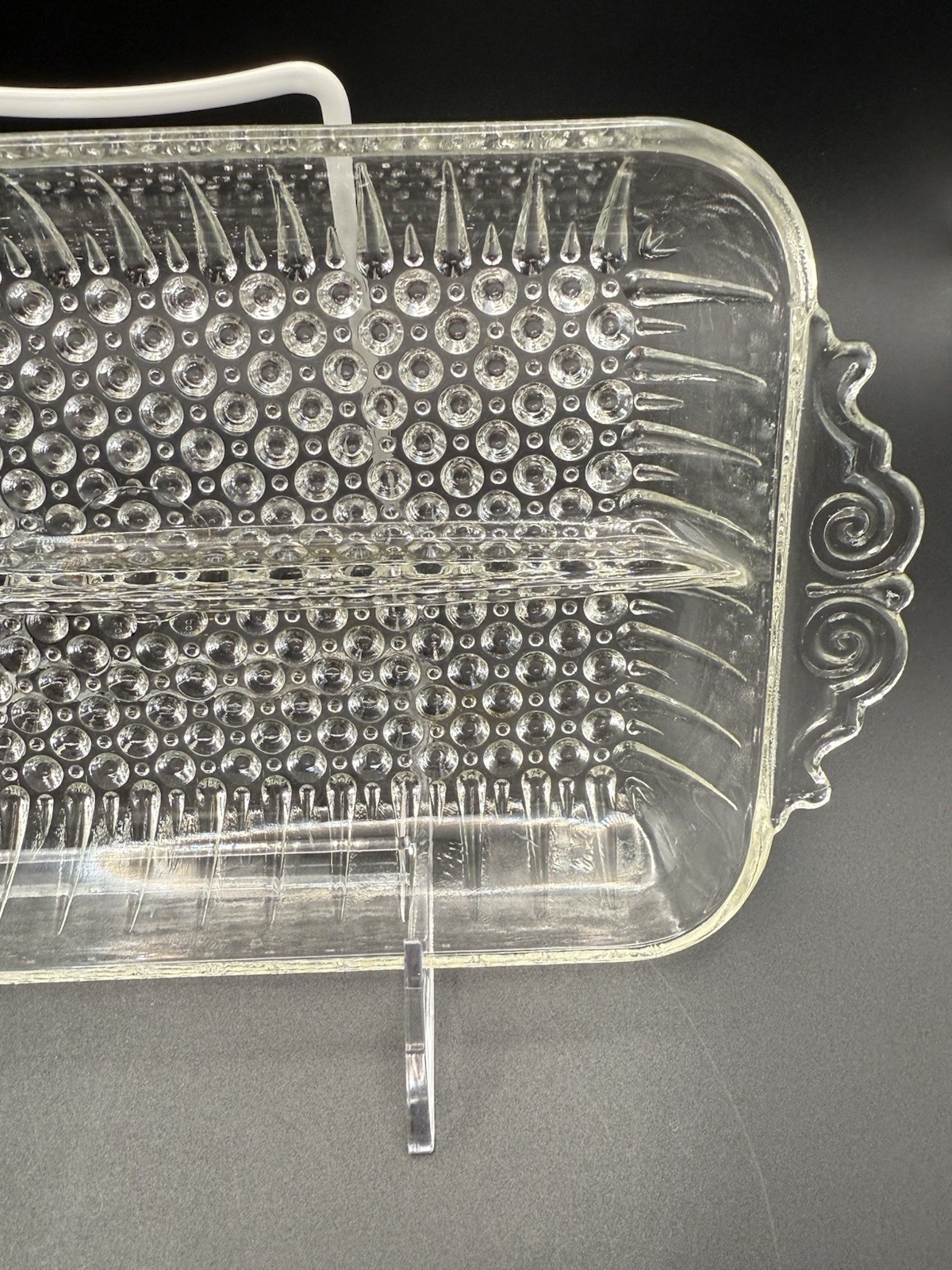 Vintage Anchor Hocking Hobnail Divided 2-Part Relish Dish Serving Tray 10″ NICE!