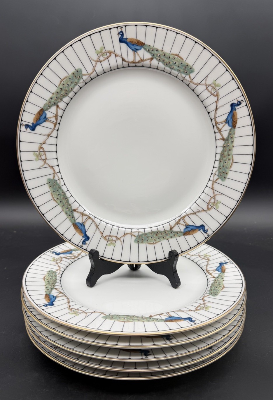 Rosenthal Selb-Bavaria Peacock Porcelain Set of 6 Dinner Plates 10.25″