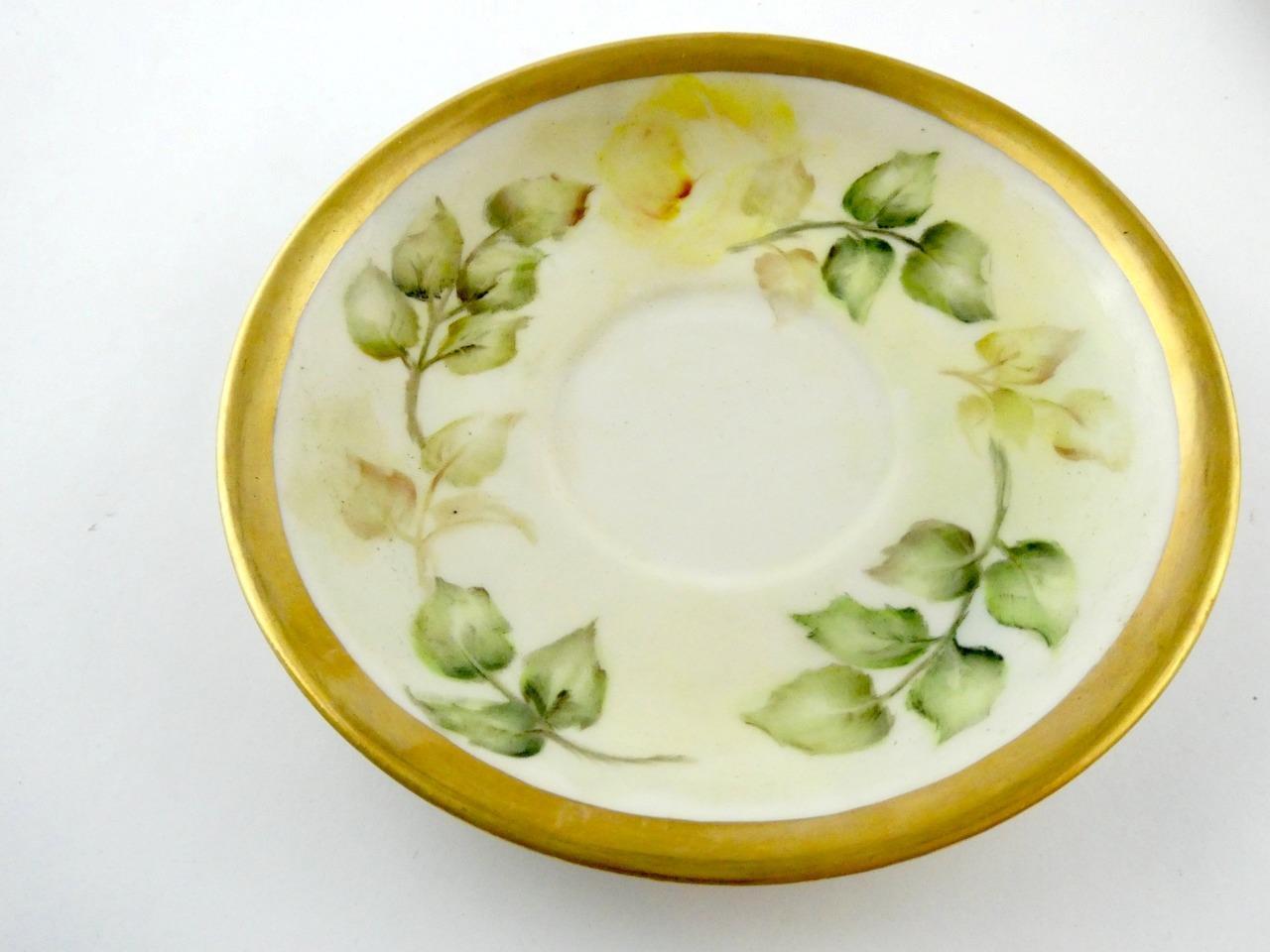 1970s Hand Painted Porcelain 5 Piece Place Setting Yellow Roses Signed VGOOD
