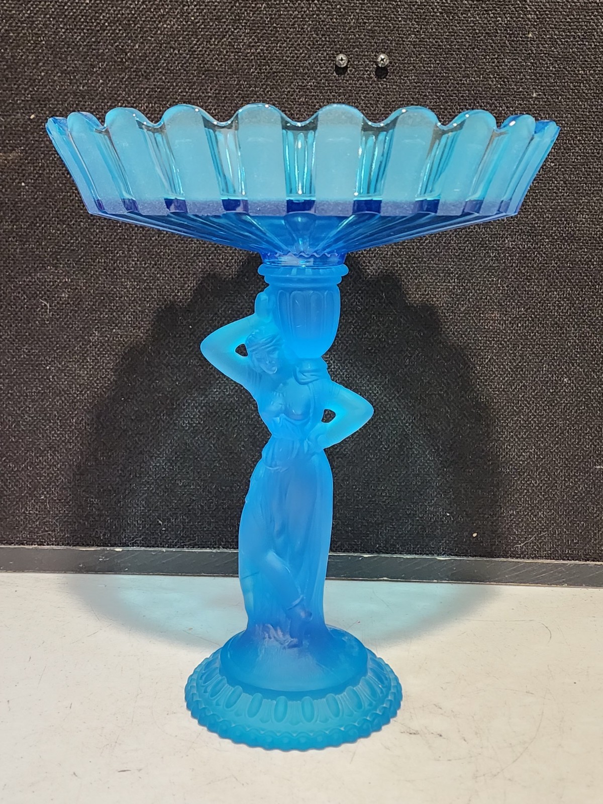 Vintage Fostoria Blue Glass Rebecca at The Well Large 13″ Centerpiece Bowl