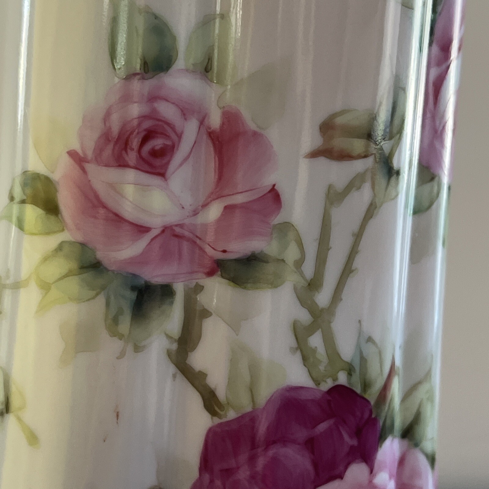 Antique Tall Pitcher Hand Painted Vase Tankard Ewer Roses Gold 15.5