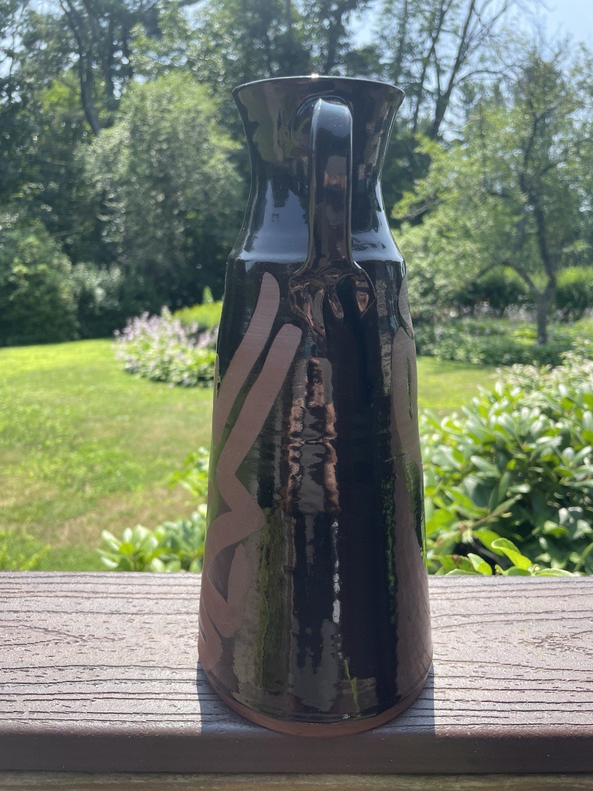 Redware Art Pottery Pitcher Vase Signed SE Abstract Mashiko Style