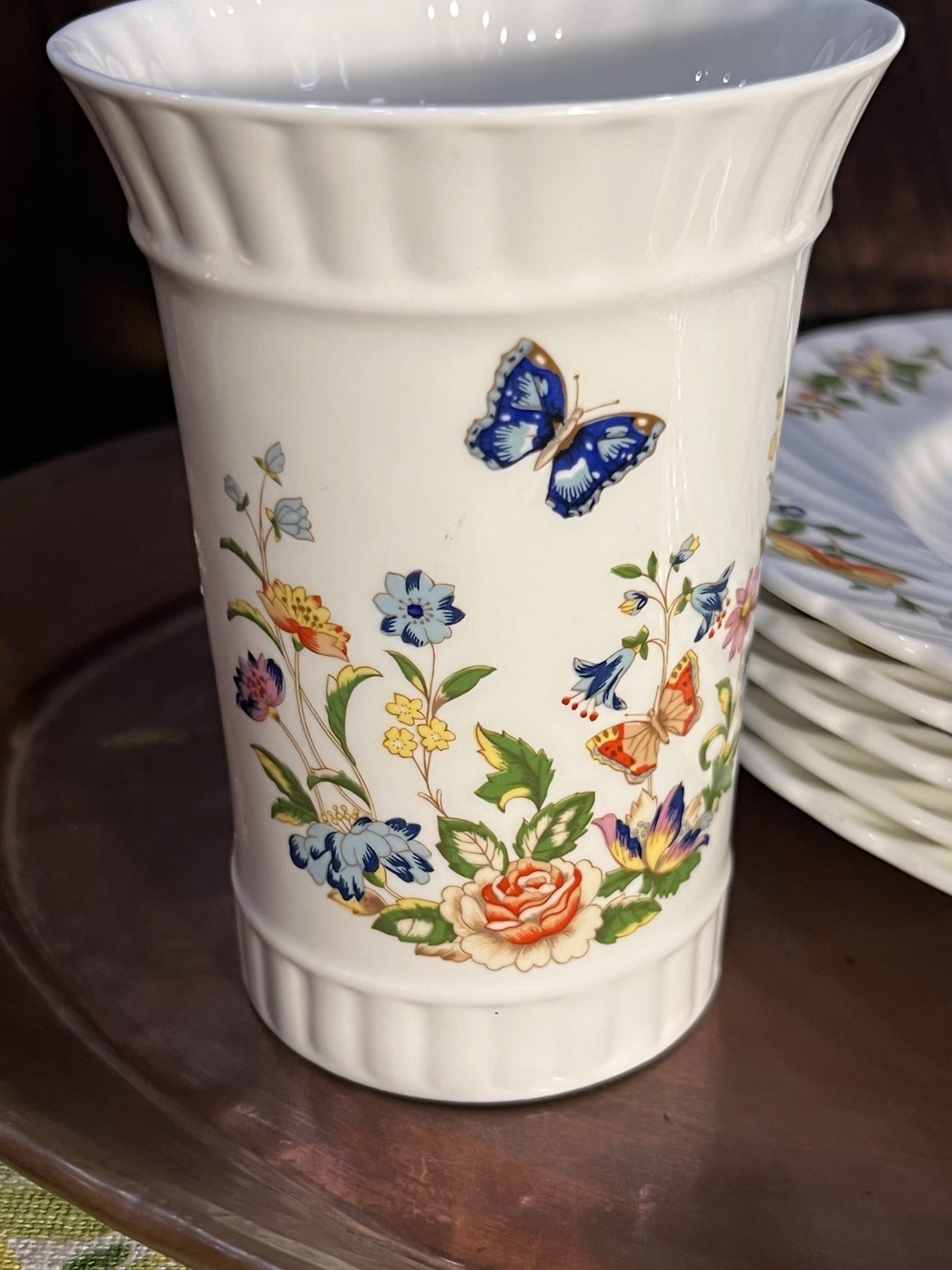 Set Of 6 Aynsley Cottage Garden -DINNER PLATES 10 3/8″ + Beautiful Vase!