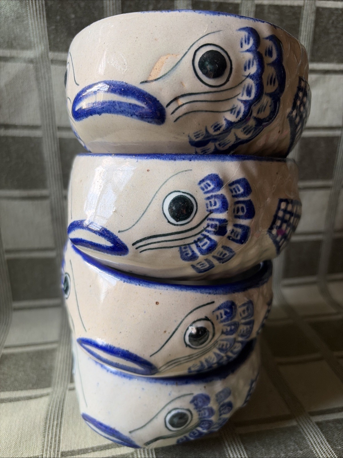 4 Mexico Ceramica Xochiquetzal Fish Bowls Pottery Teresa Duran 1972 RARE