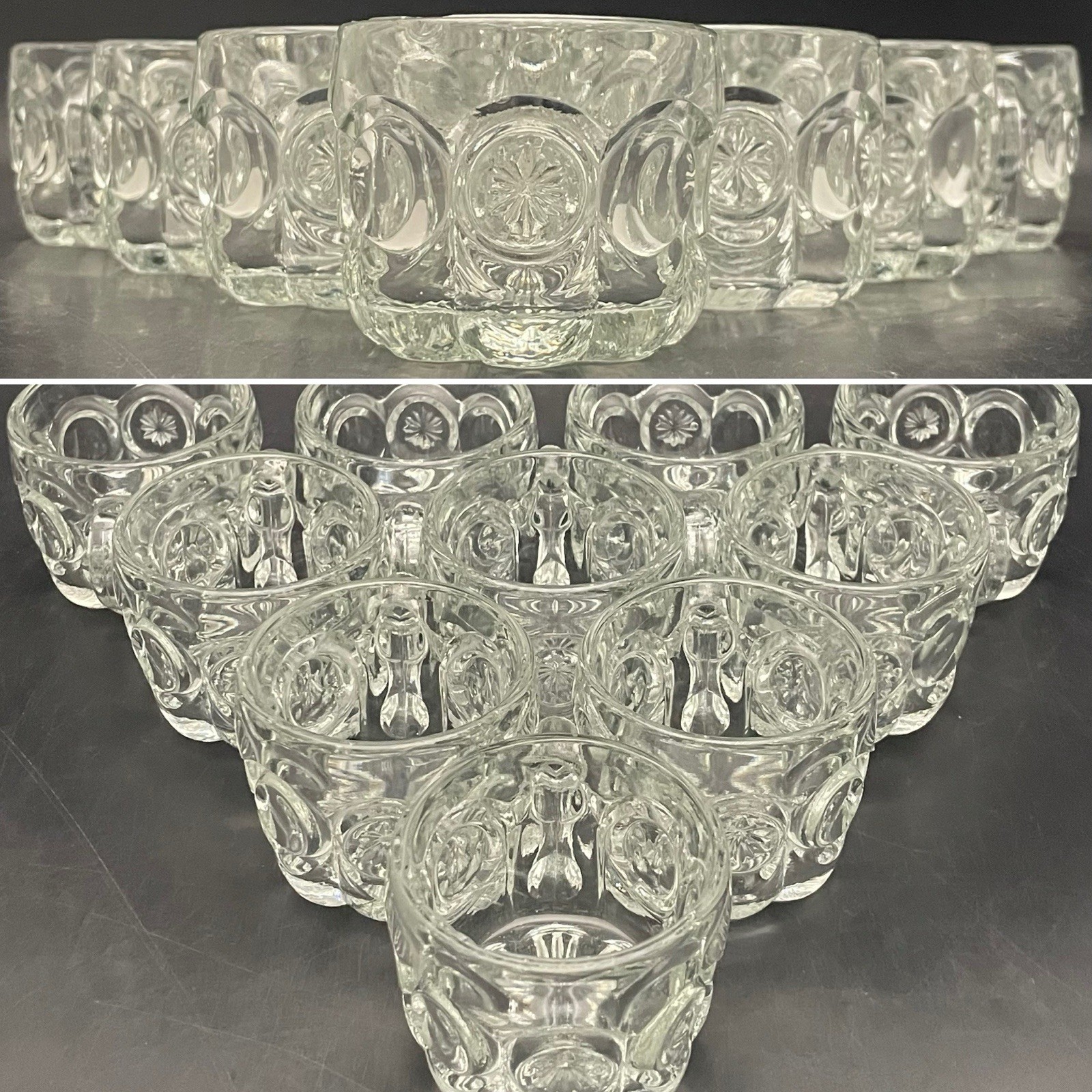 Tiffin Franciscan Moon & Stars 12pc Clear Glass Punch Bowl Set c1950s USA 4quart