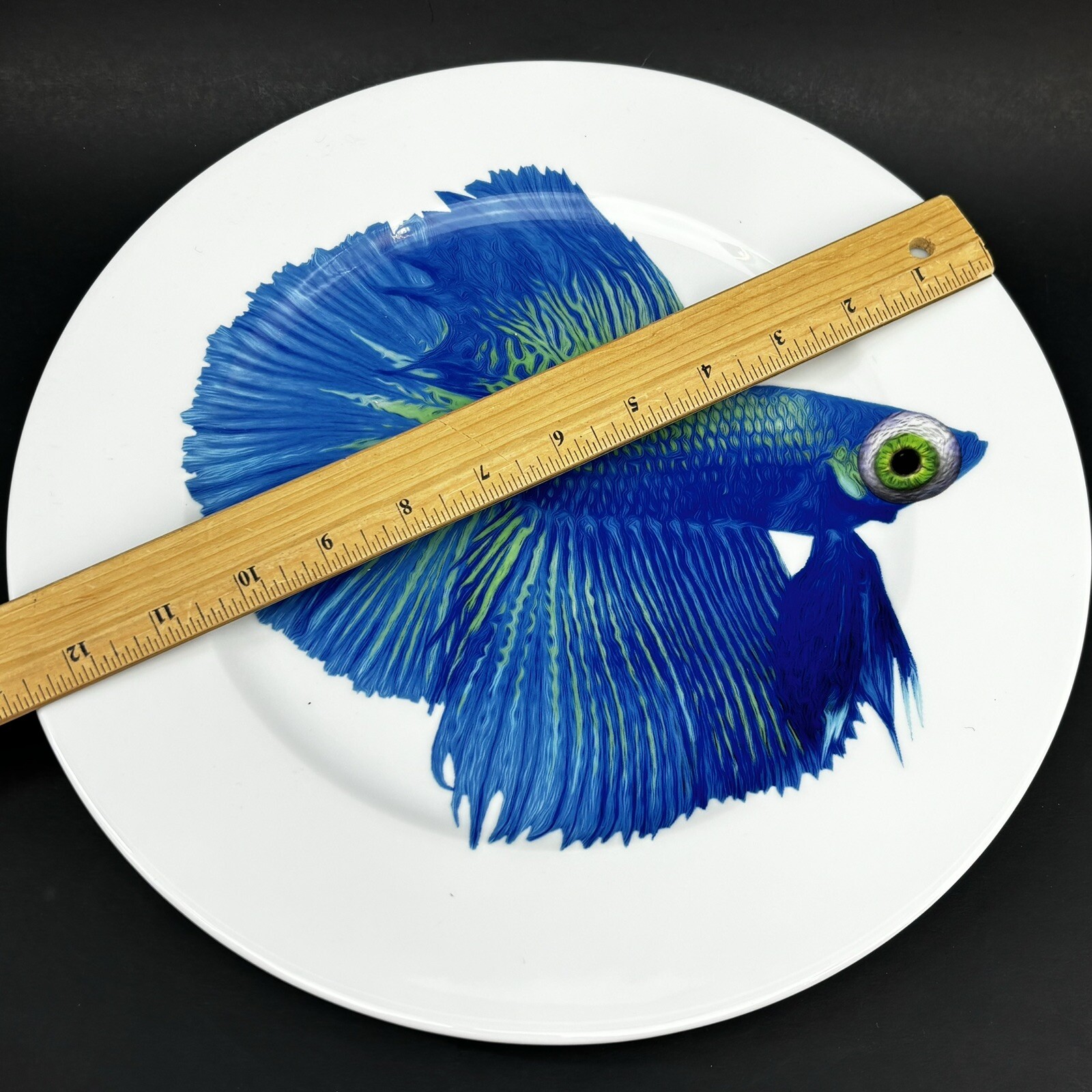 IKEA Blue Beta Fish 12.5” Porcelain Serving Platter Chop Plate Mint 22763