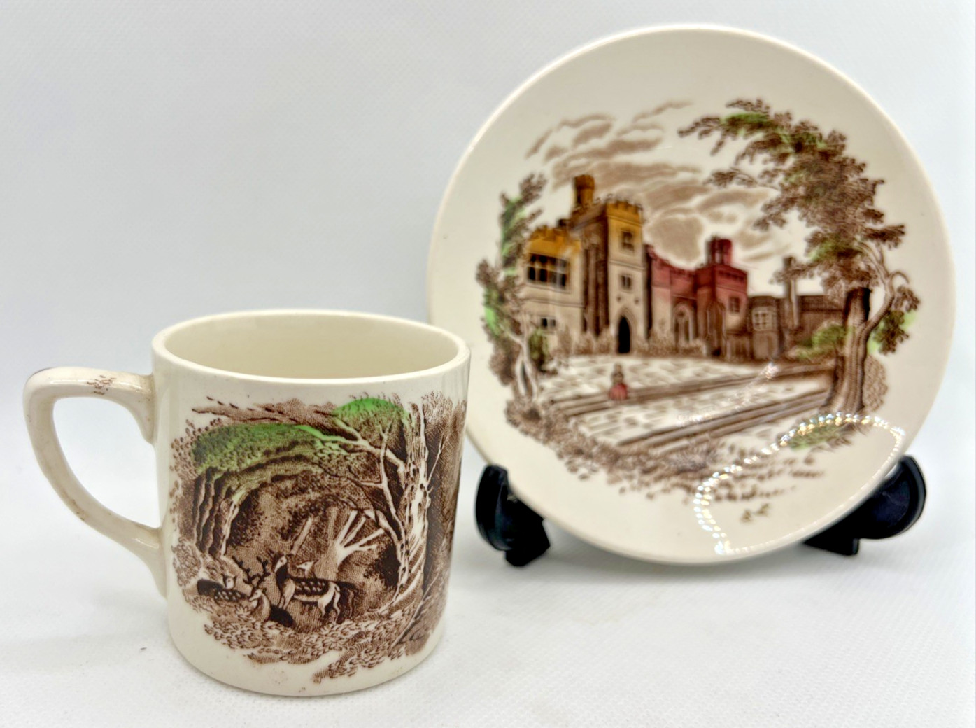 VTG Johnson Bros Windsor Castle Haddon Hall Cup & Saucer Demitasse Transferware
