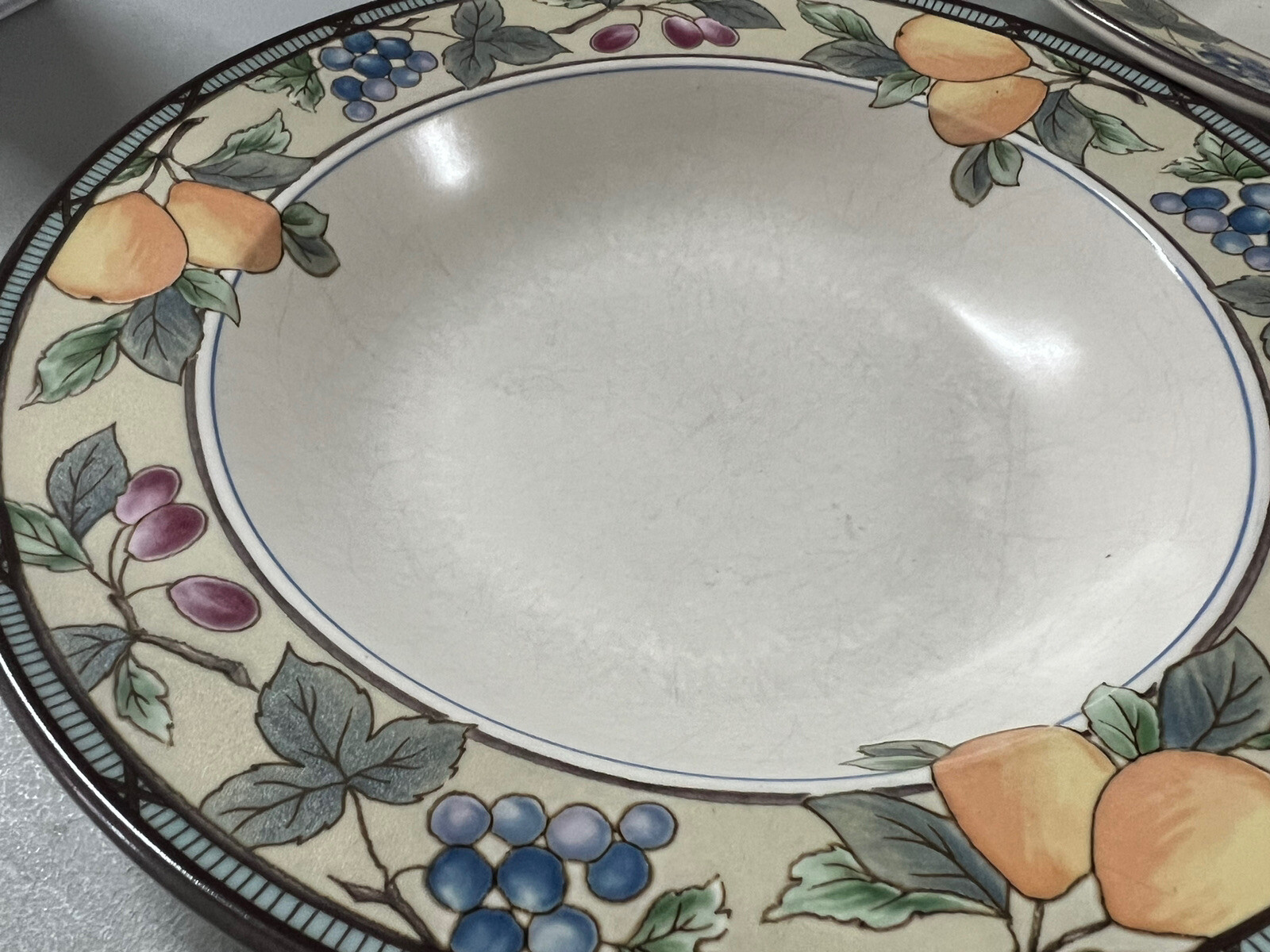 5 Mikasa Intaglio Garden Harvest Rimmed Soup Pasta Bowls 9 1/4″ Fruit and Leaves