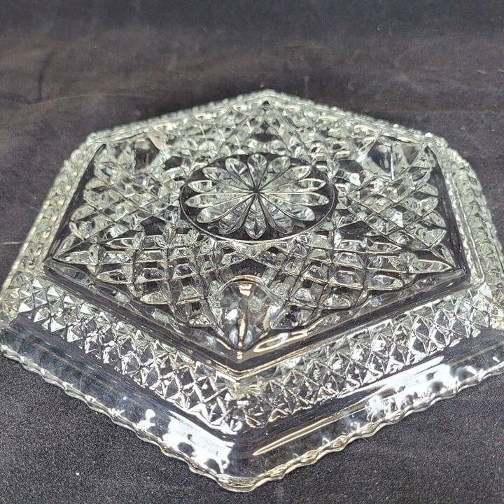 Anchor Hocking Wexford Hexagon 6 Sided Plate Sandwich Serving Clear Glass Footed