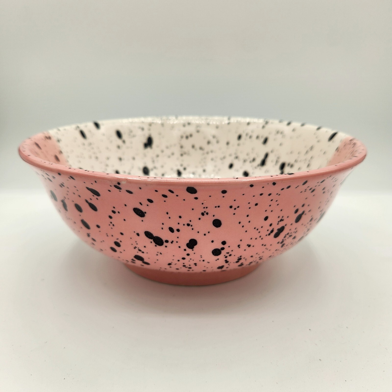 VTG Pottery Bowl Light Pink Off White Black Splatter Trinkets Noodle Fruit 8in