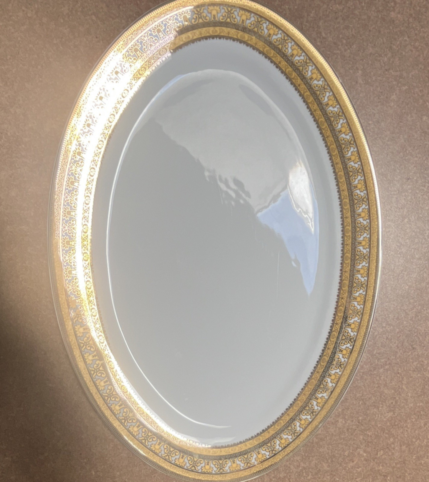 Fine Porcelain Oval White Platter Gold Decorative Border Glossy Used