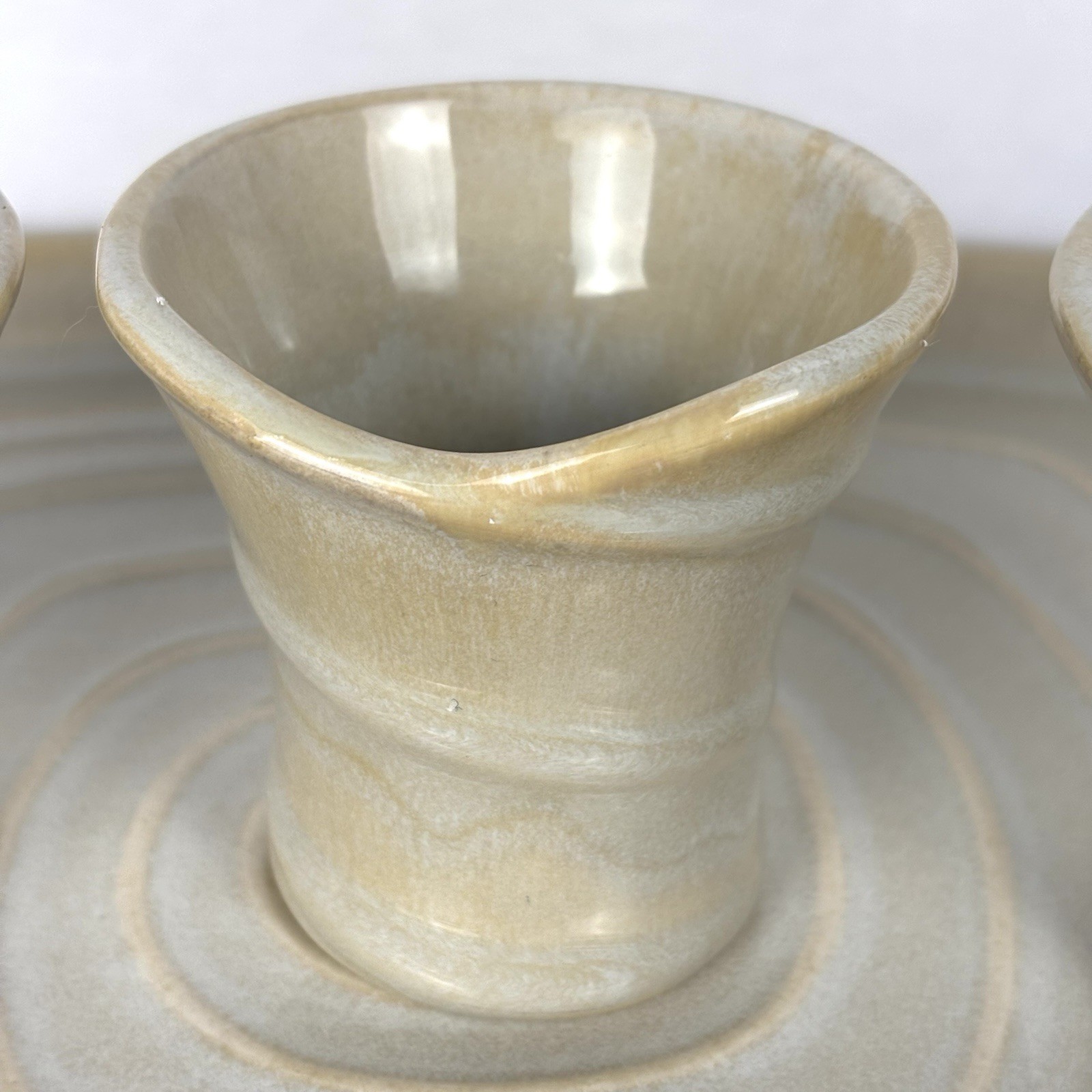 American Atelier At Home Synergy Beige Stoneware Sake Set Tray & 3 Cups Pottery