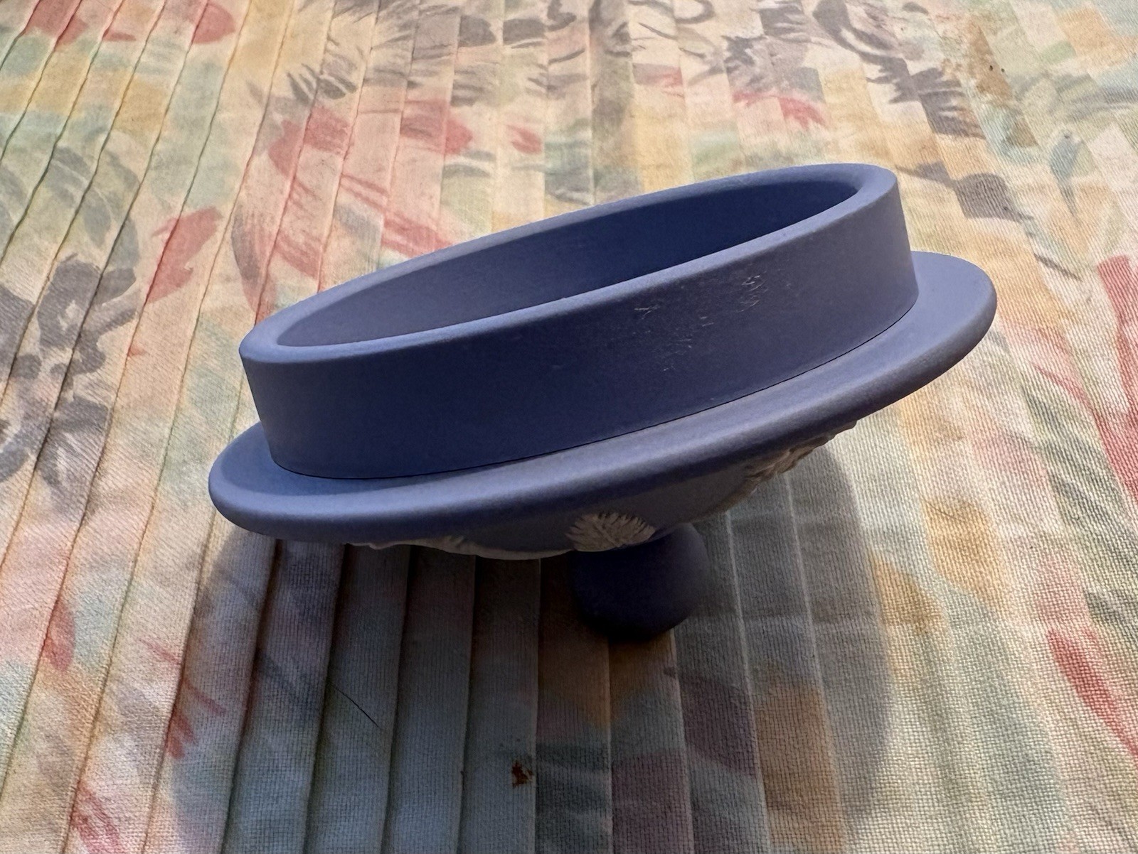 Wedgwood Blue Jasperware Covered Sugar Bowl Neoclassical Relief EUC Vintage Lid