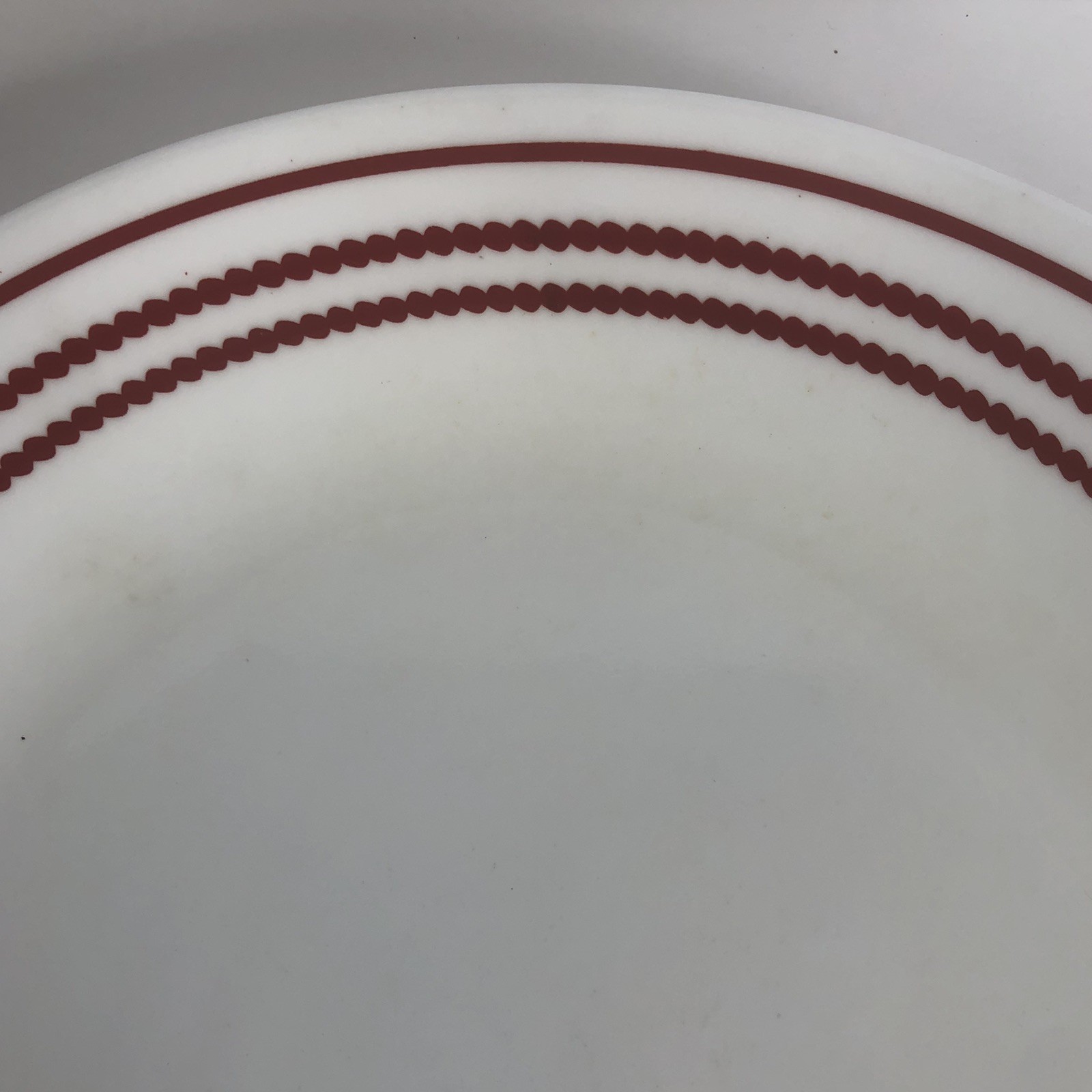 Corelle Corning Ruby Red Stripe Dinner Plate 10.25″ USA White Red Bands On Rim