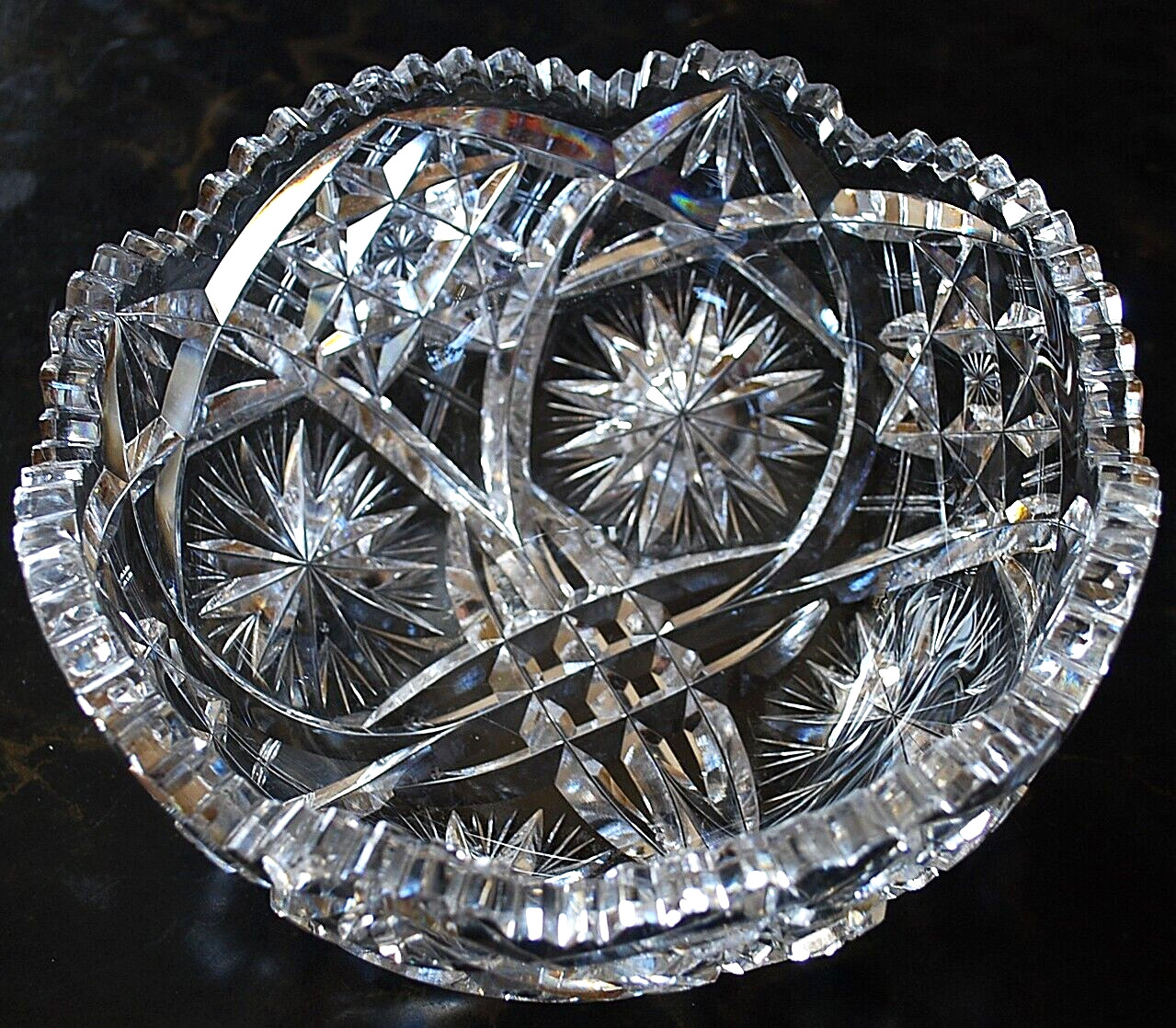 EARLY Antique ABP American Brilliant Period STAR/Xs Hand Cut CRYSTAL BOWL Heavy