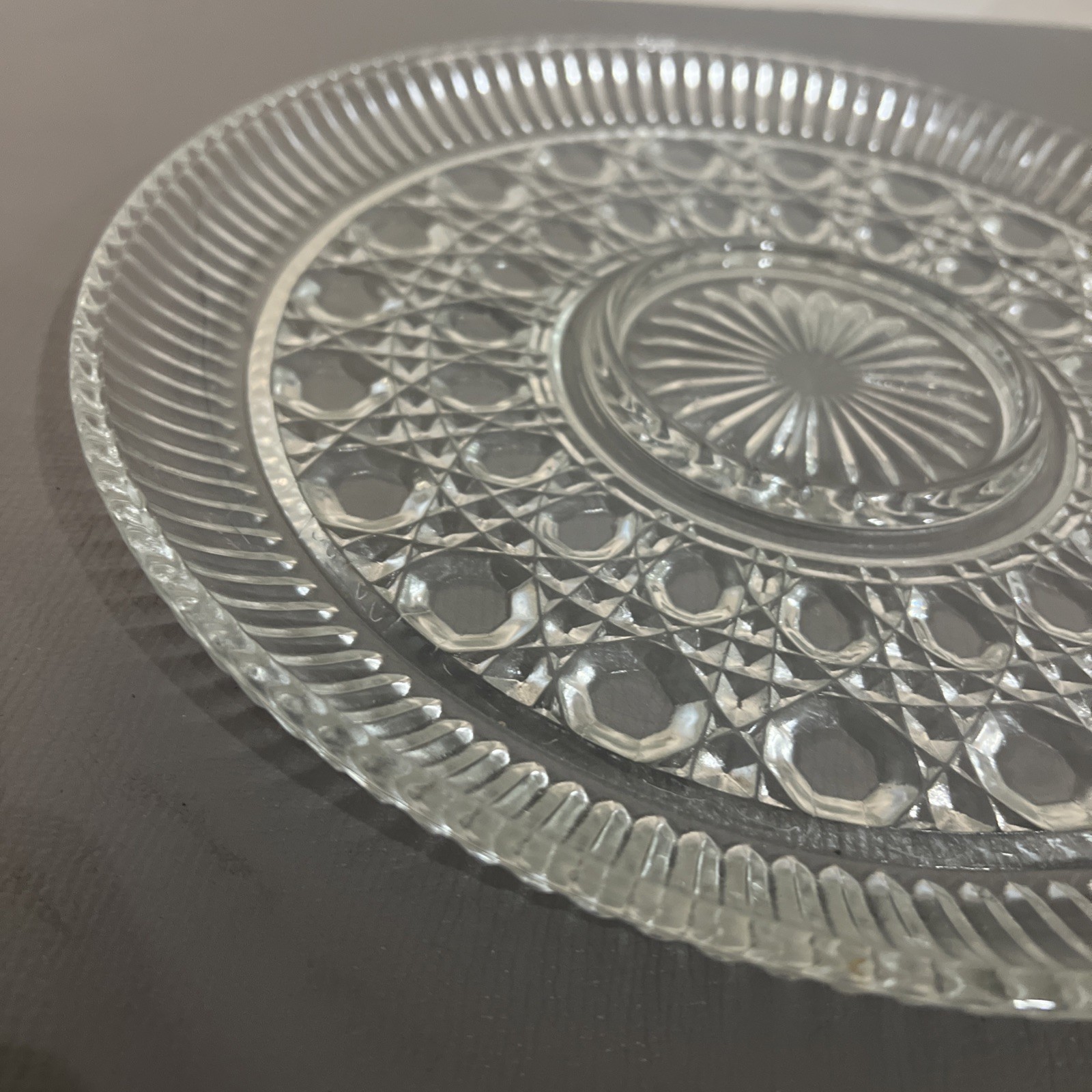 Federal Clear Glass Windsor Platter/Button & Cane Serving Plate 1970s