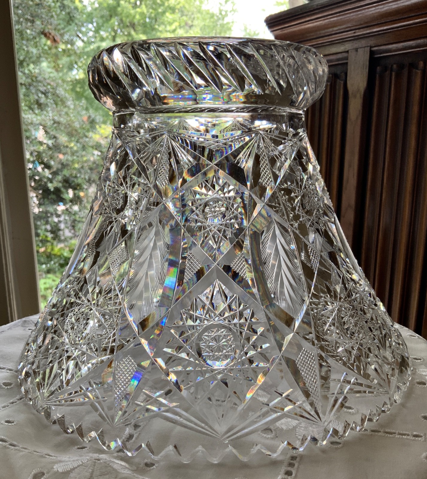 AMERICAN BRILLIANT CUT GLASS PUNCH BOWL BASE STAND C.1900 (MISSING BOWL)
