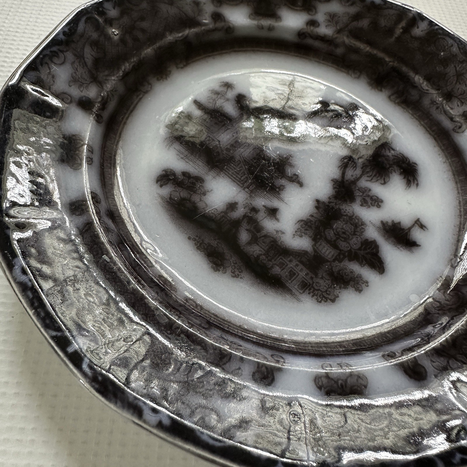 Antique Podmore Walker Corean Brown Transferware Dessert Plate 7.75″ c1840