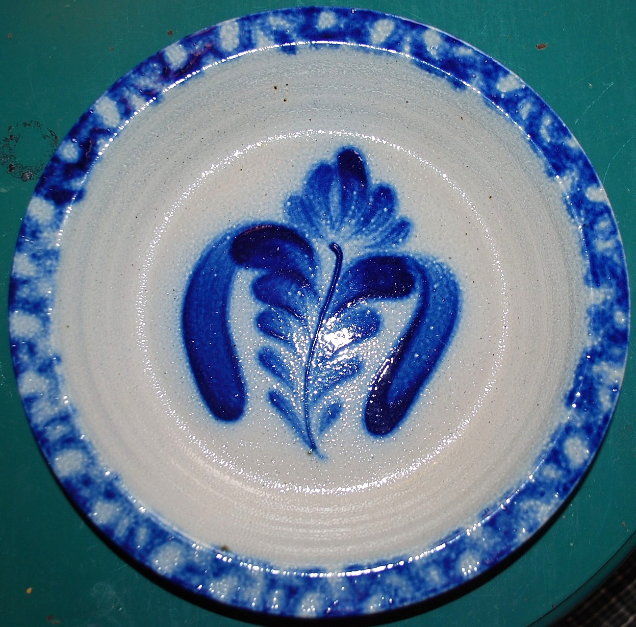 Vtg Studio Handcrafted FOLK ART Pottery Dish/Plate BLUE SALT GLAZE Signed Dated