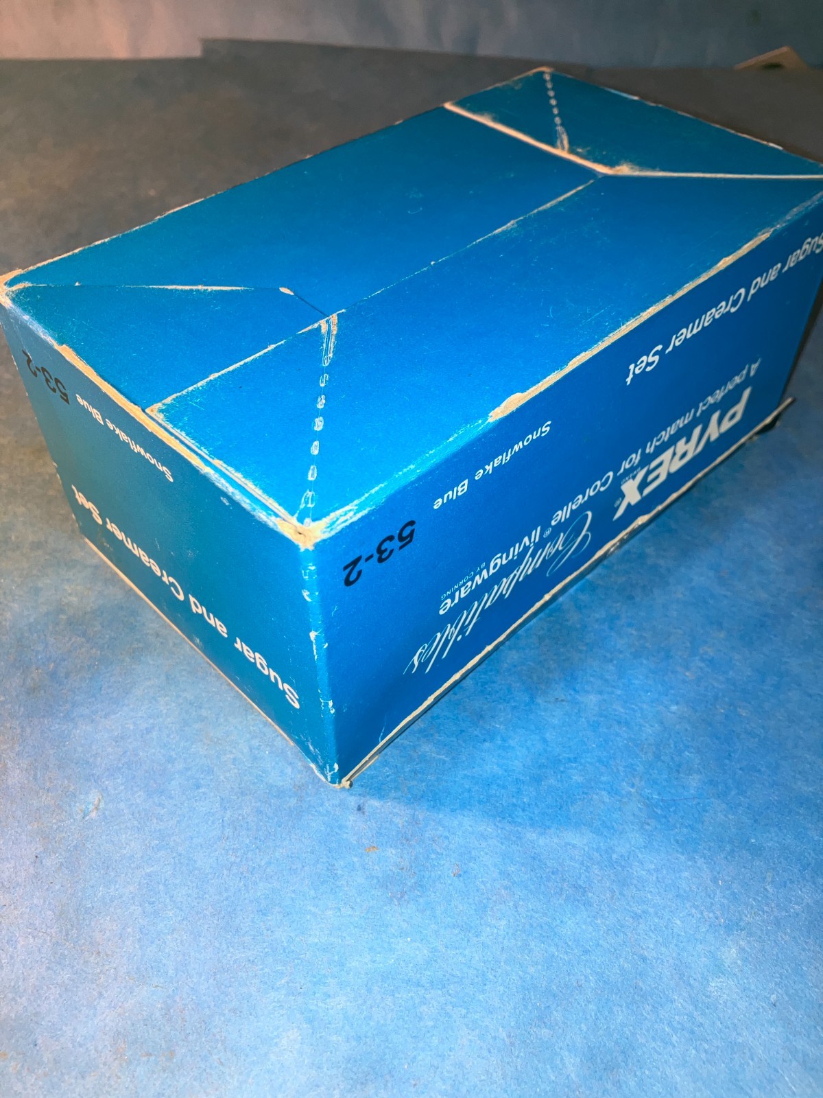 Pyrex Sugar Bowl and Creamer Set Snowflake Blue, with Lid and Box