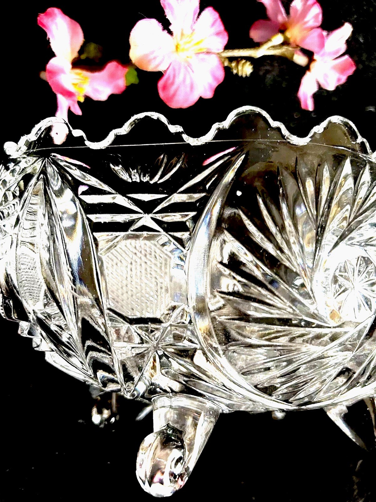 Crystal Glass Footed Bowl 7”L x 5”W X 4”H Vintage