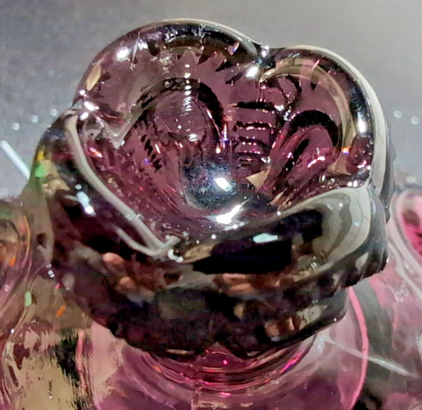 Vintage LE Smith Amethyst Glass Moon & Stars Lidded Compote/Candy Dish 8″