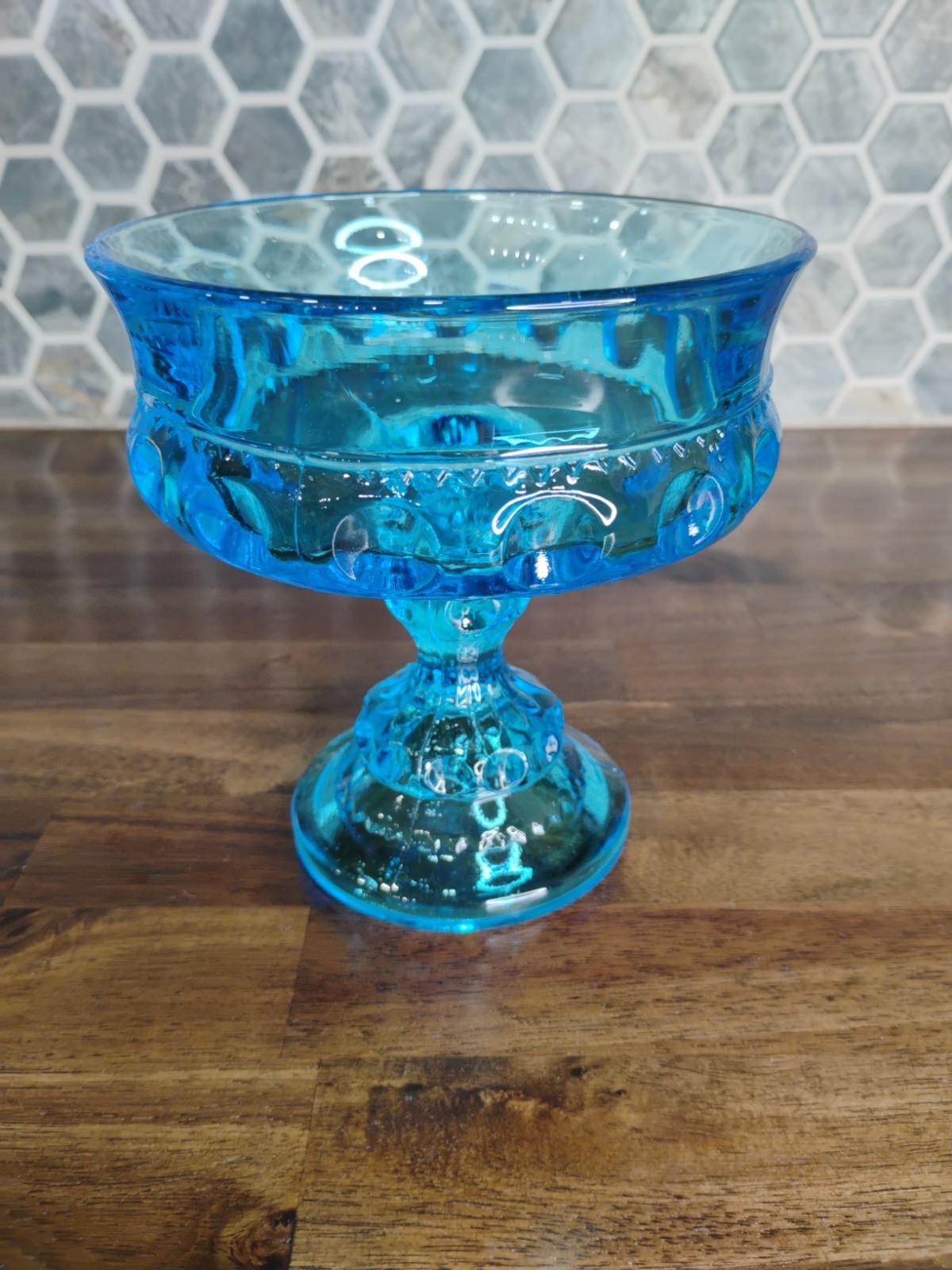 Indiana Glass Blue Kings Crown Compote Candy Dish