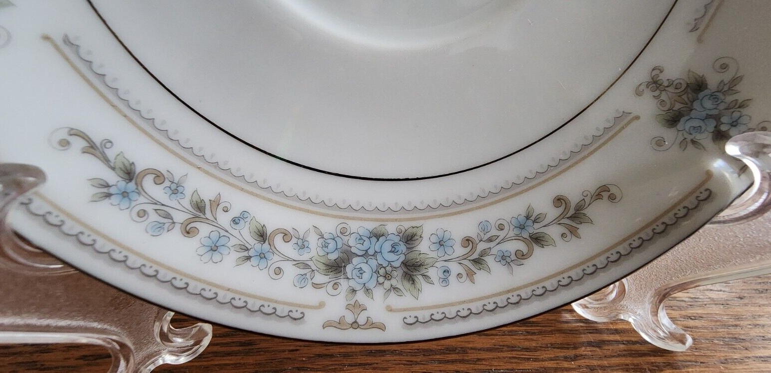Elington Saucers 6″ (pairs) Wade Fine Porcelain White Blue Flower Platinum !