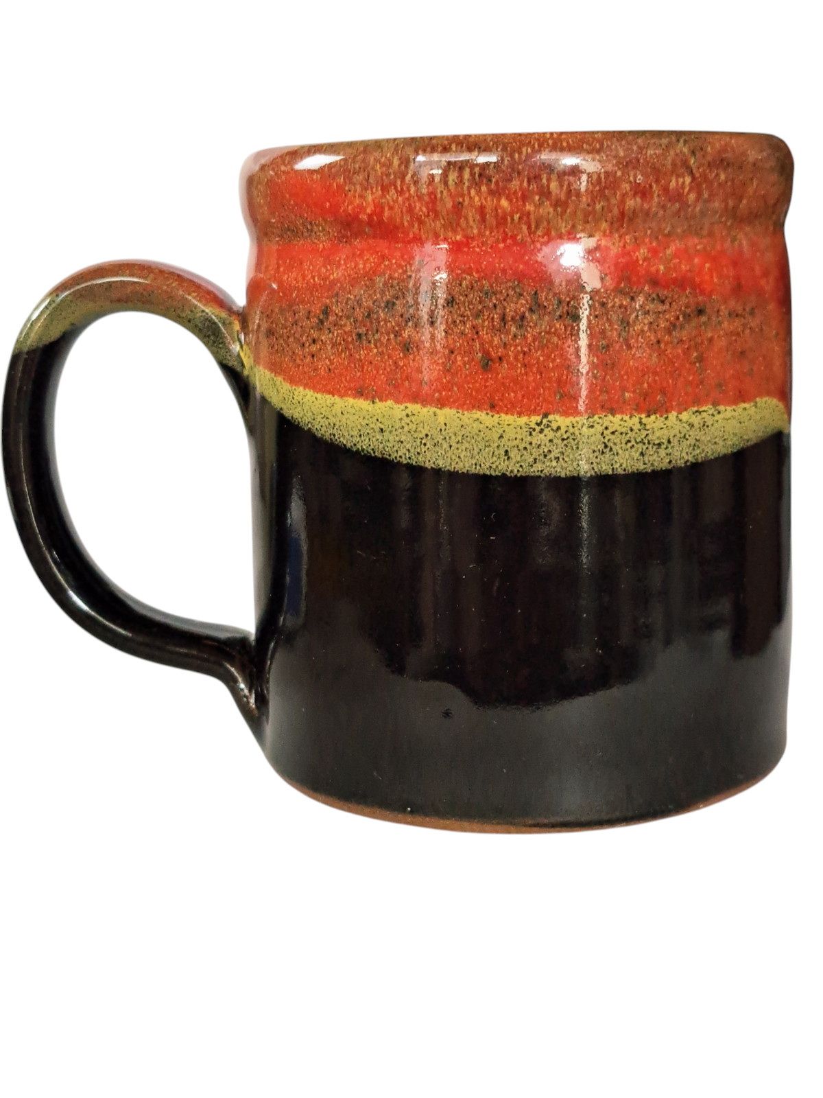Snap-On Deneen Pottery Handmade Ceramic Coffee Mug 16 oz Red Drip Glaze USA