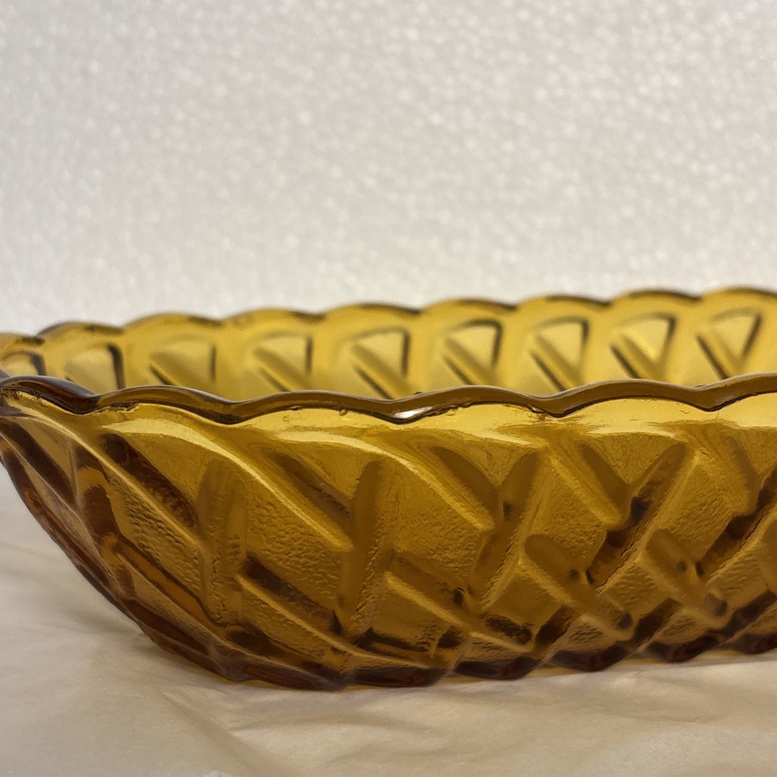 Amber Indiana Glass Oblong Celery Dish w/ raised basket weave design