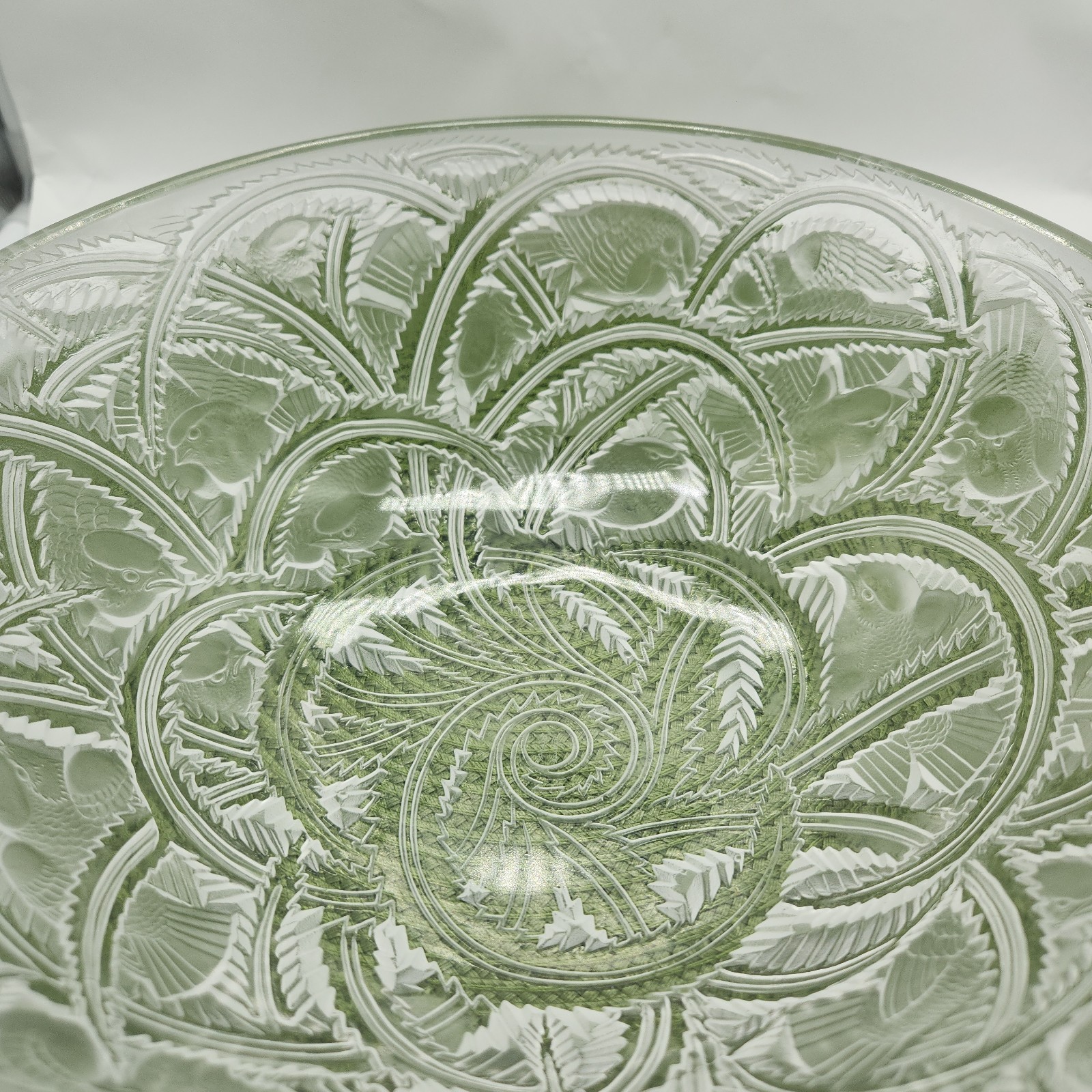 Vtg. Lalique Pinson Frosted Crystal Glass Bowl Birds Frosted Cut Glass No Damag