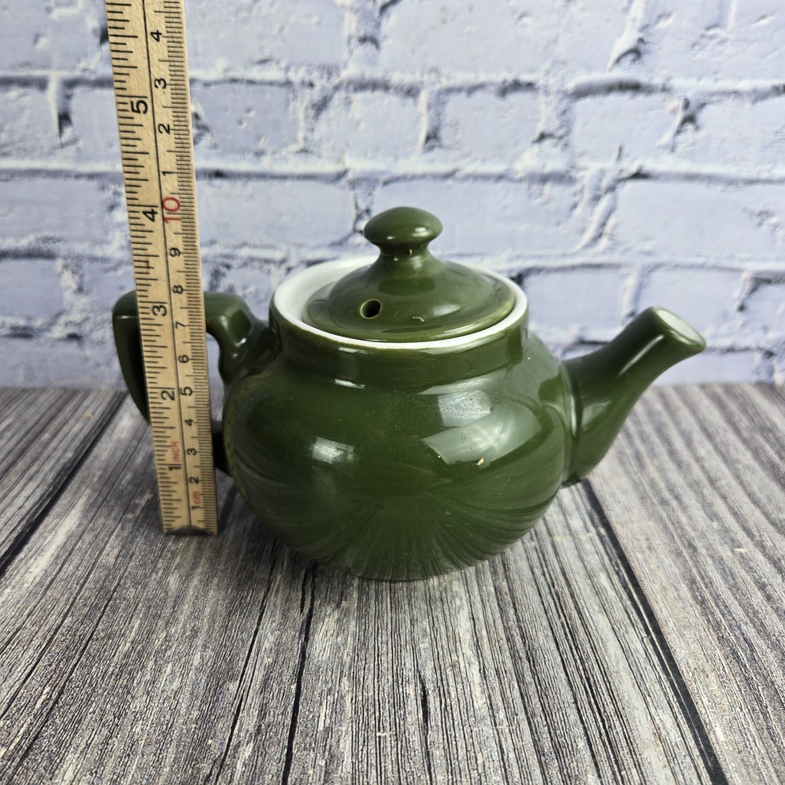 Vintage Dark Green Glazed 4″ Tall 1 Cup Personal Teapot