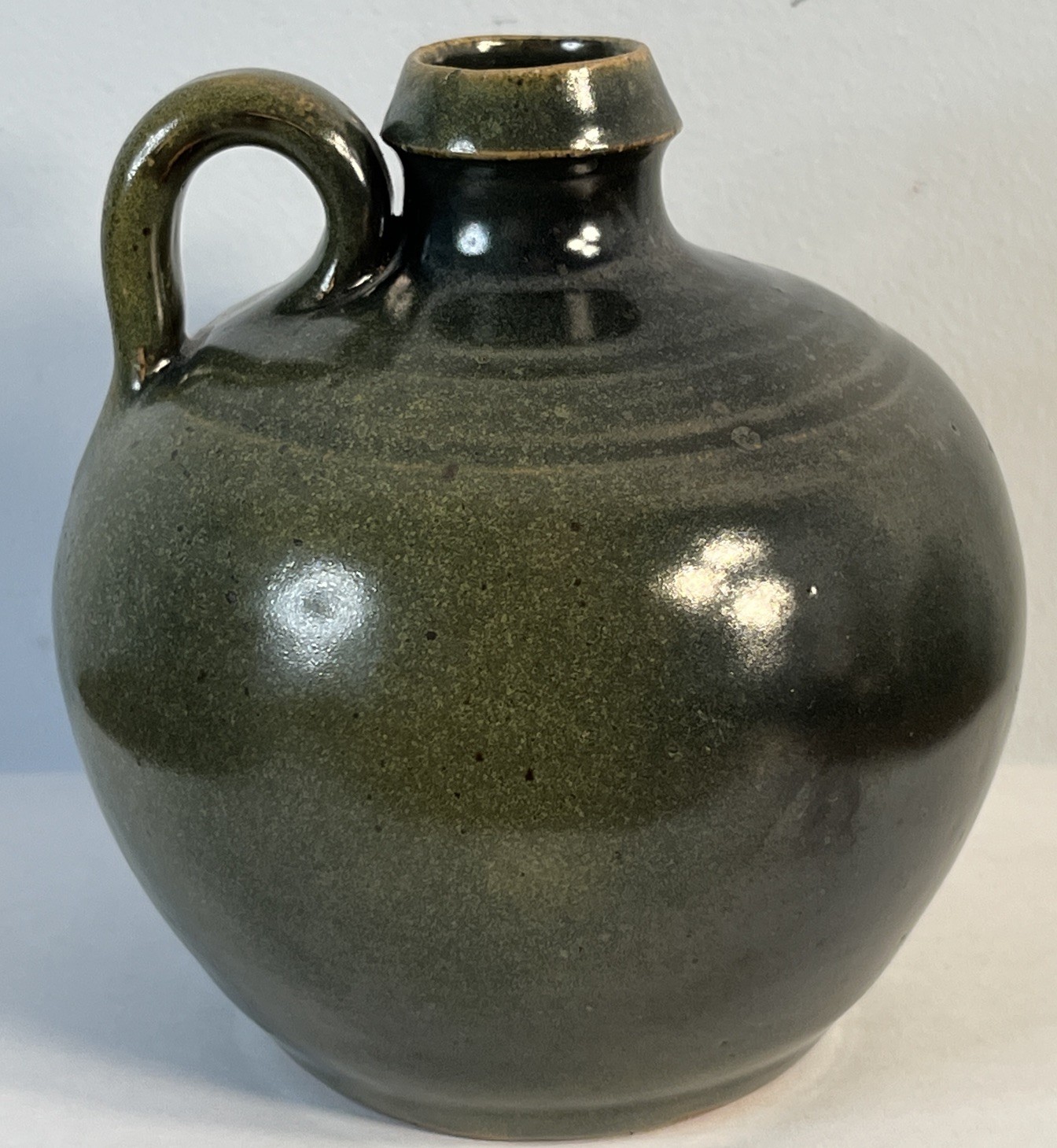 Ben Owen Seagrove NC Hand Thrown Studio Pottery Dark Green Glaze Jug 5″ Vtg