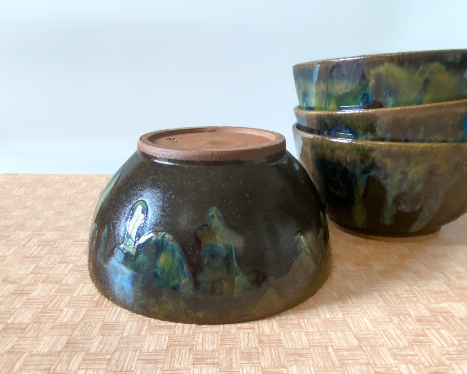 Wheel Thrown Cereal/Ramen/ Soup Bowl. Brown Green Hand-Made Pottery Bowl.