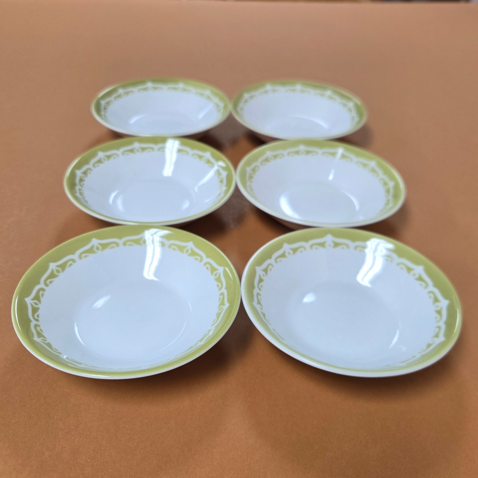 MCM Syracuse China Syralite SY1083 Olive Green Filagree FRUIT BOWLS~ Set Of 6
