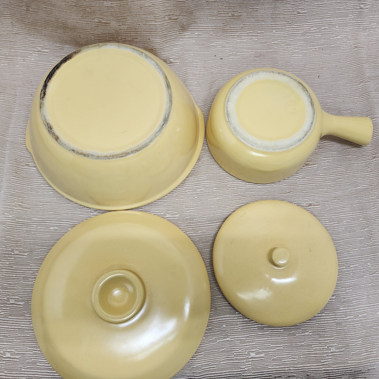 La Solana Pottery Stoneware Covered Casserole Dish & Saucepan Yellow Vintage MCM