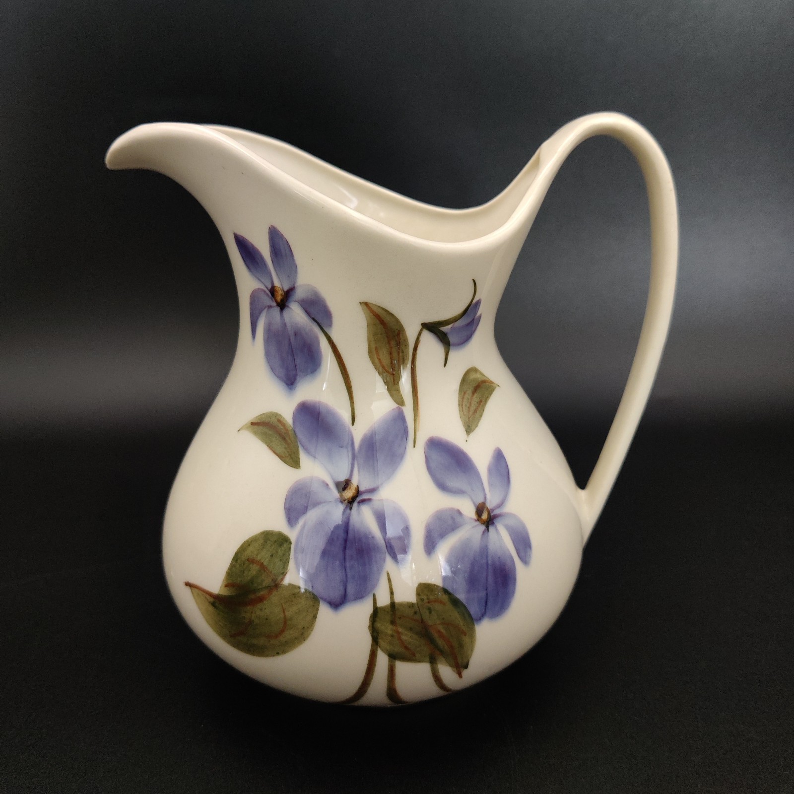 Clinchfield Artware Hand Painted Ceramic Pitcher Purple Flowers Erwin, Tenn