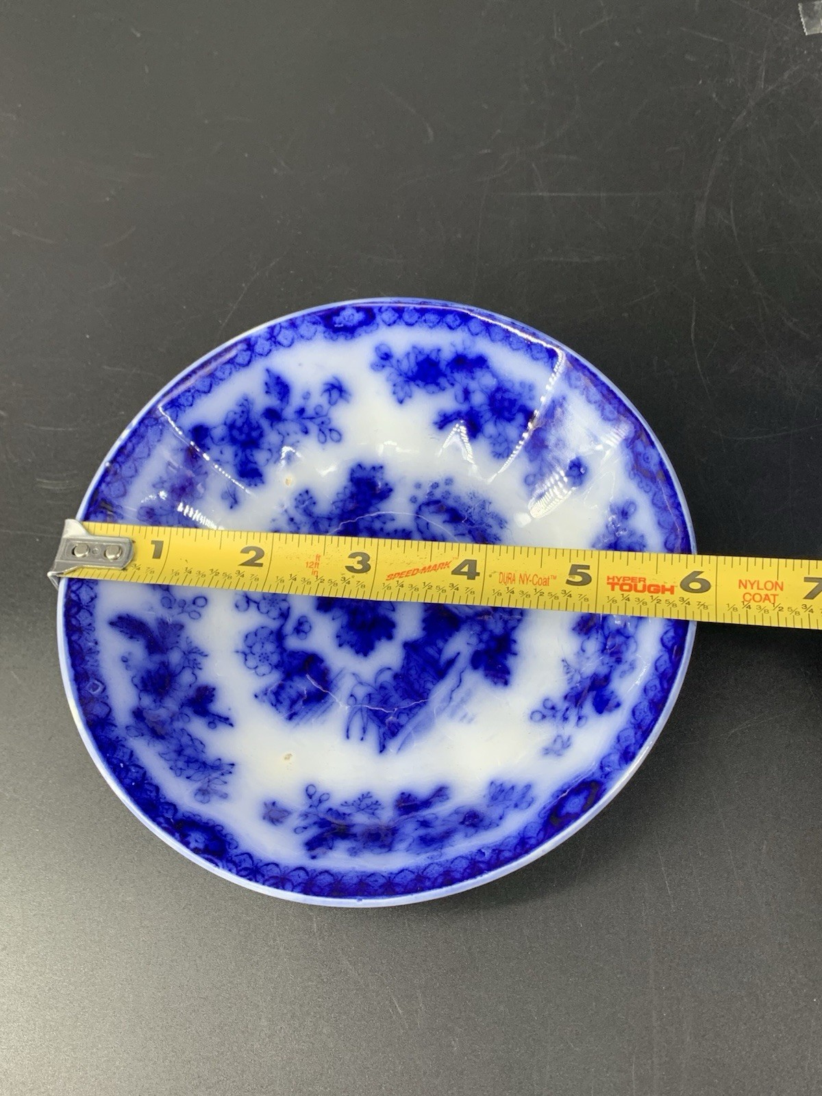 1840s Indian Flow Blue Cup & Saucer Porcelain Handleless F R Pratt