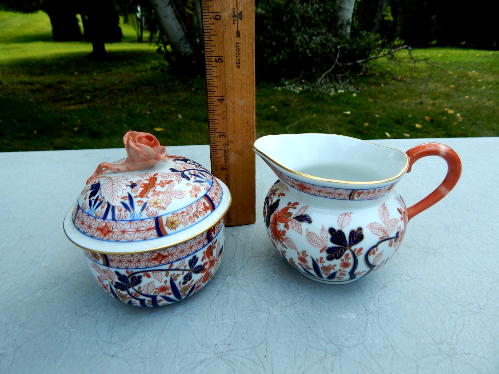 HEREND HUNGARY CANTON PATTERN CREAMER (# 2643) AND LIDDED SUGAR BOWL (# 2663)