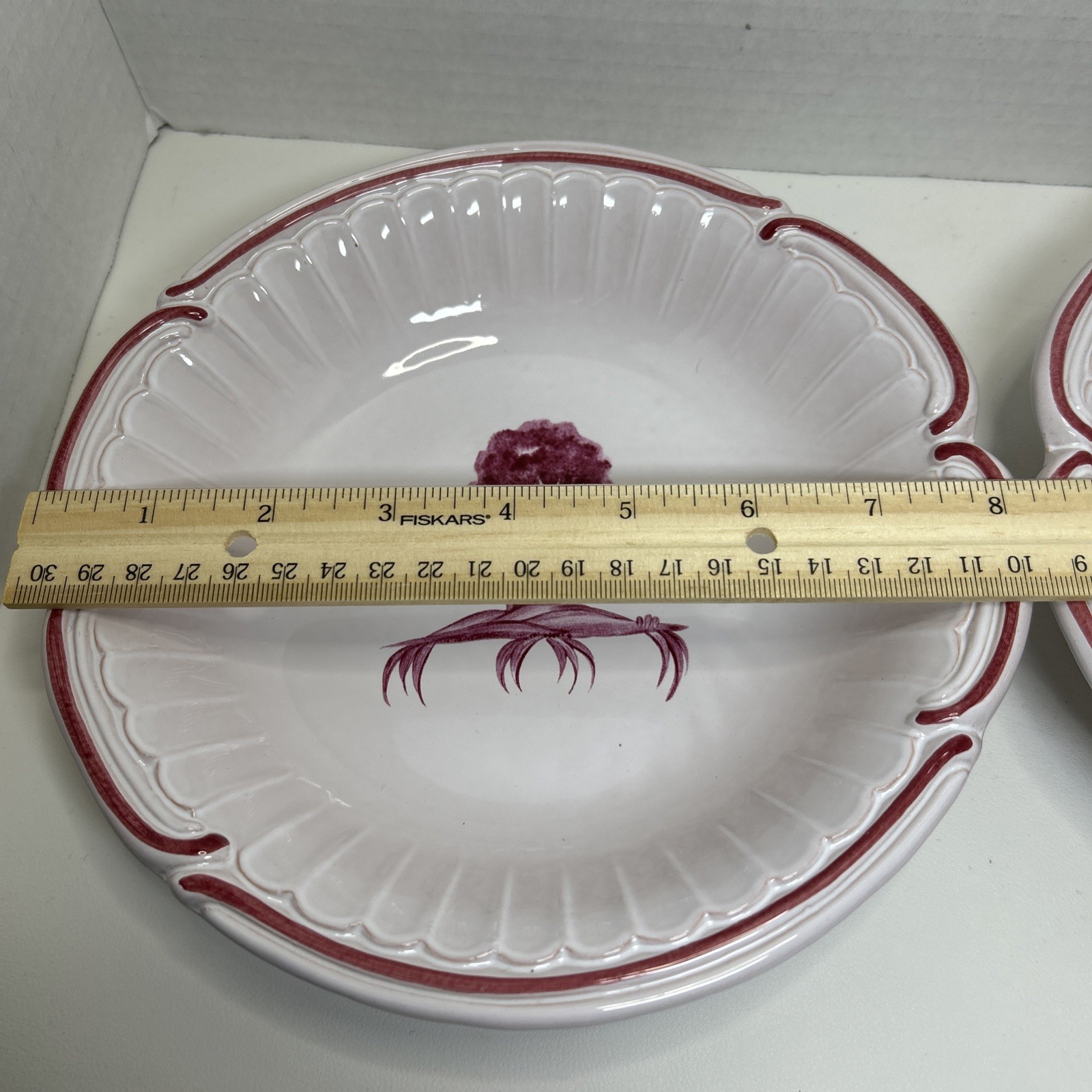 NIDERVILLER Pottery 8″ Pasta Soup Bowl Magenta Red Tree Motif Earthenware France