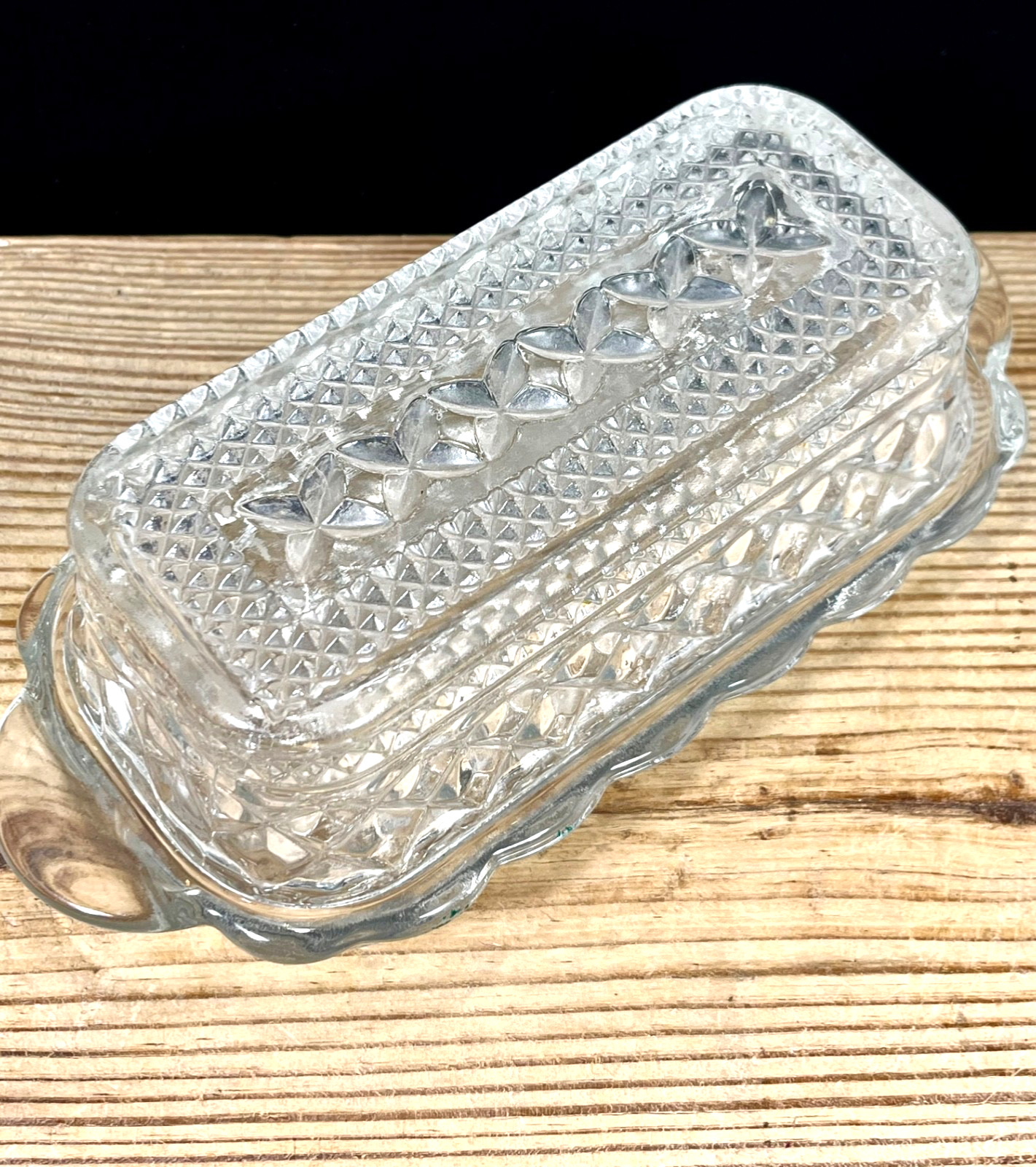 Vintage Anchor Hocking Wexford Cut Glass Covered Butter Dish 2 Pc with Lid