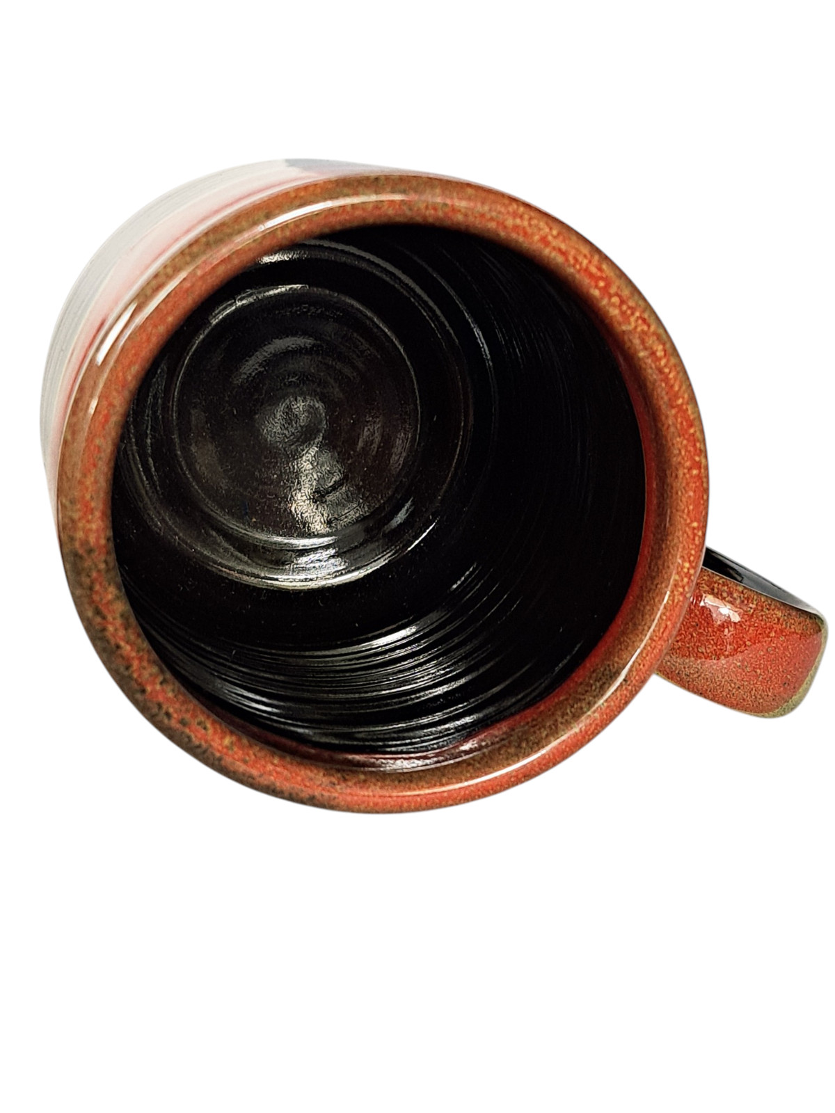 Snap-On Deneen Pottery Handmade Ceramic Coffee Mug 16 oz Red Drip Glaze USA