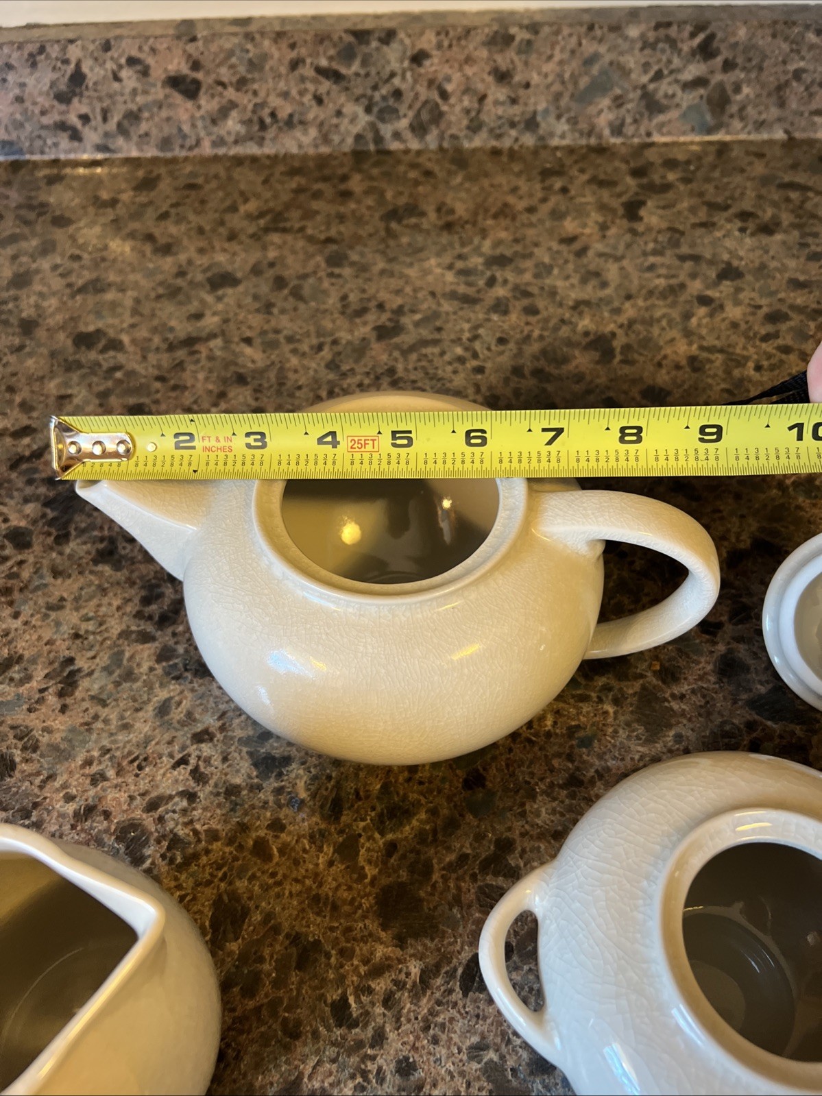 Jars France Bris/ Beige Crackle Basique Quartz Teapot, Sugar Bowl & Creamer