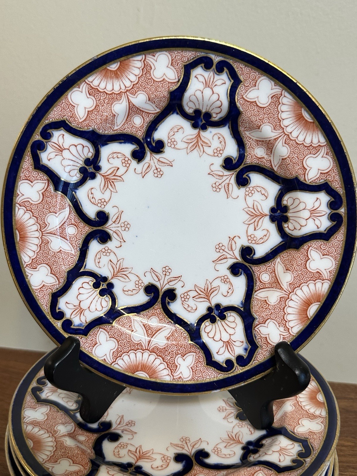 Antique Royal Worcester 7” Imari Bread Plates Set Of 9 Rust Cobalt Gold 1905