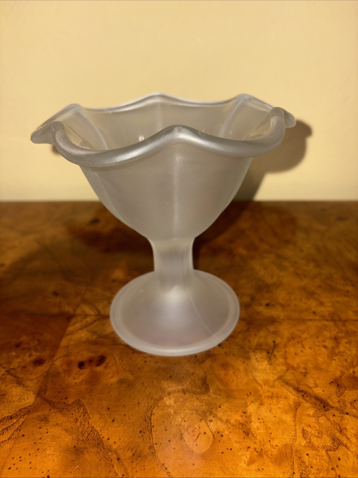 Kig Indonesia Vintage Frosted Satin Sundae Pedestal Glass 5″ Tall