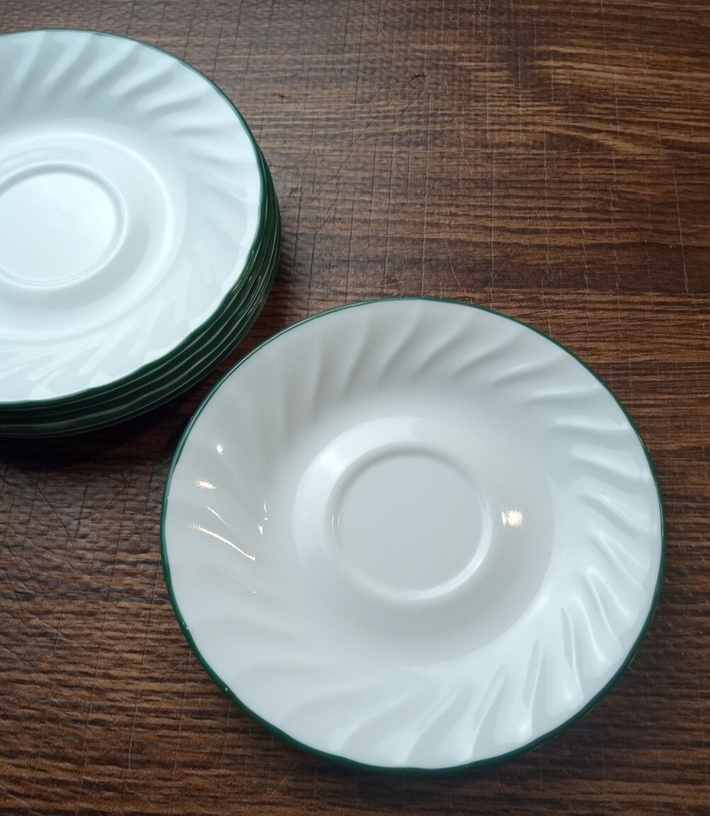 Corelle Saucer Plates Swirl green Rim 6″ Set Of 6