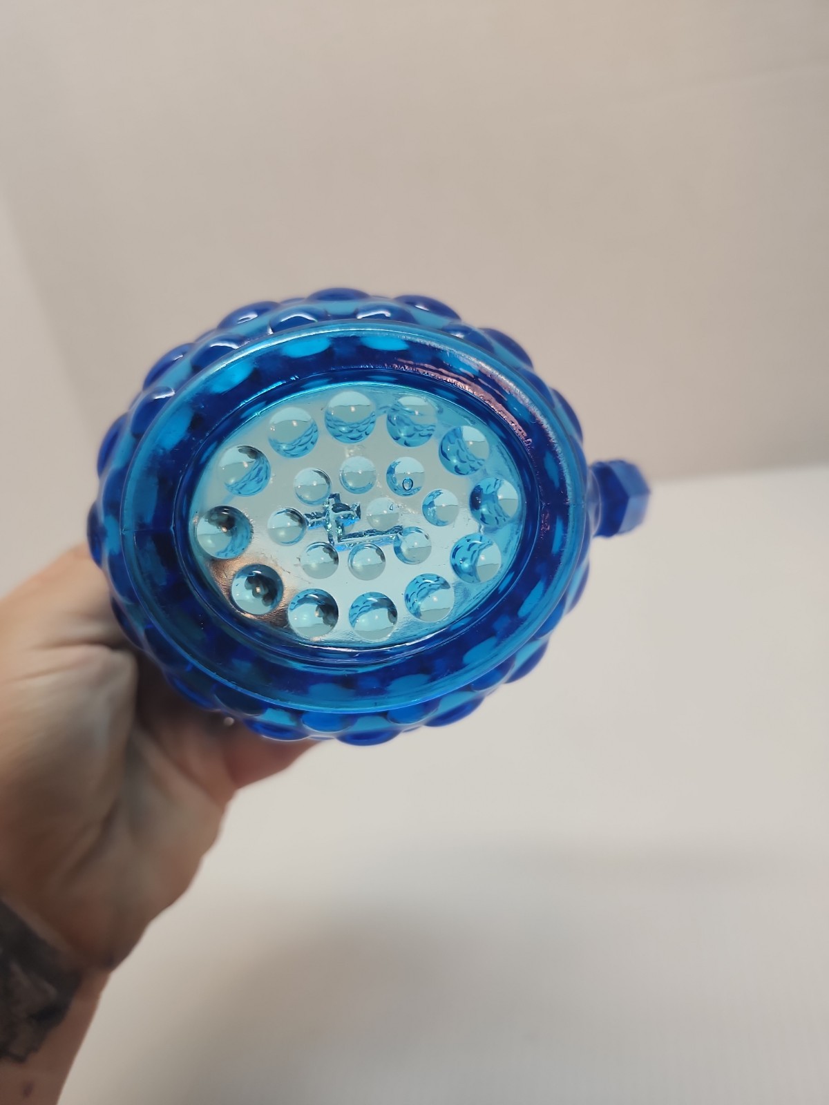 Vintage Blue Hobnail Small Pitcher Or Creamer 4.25″ Tall