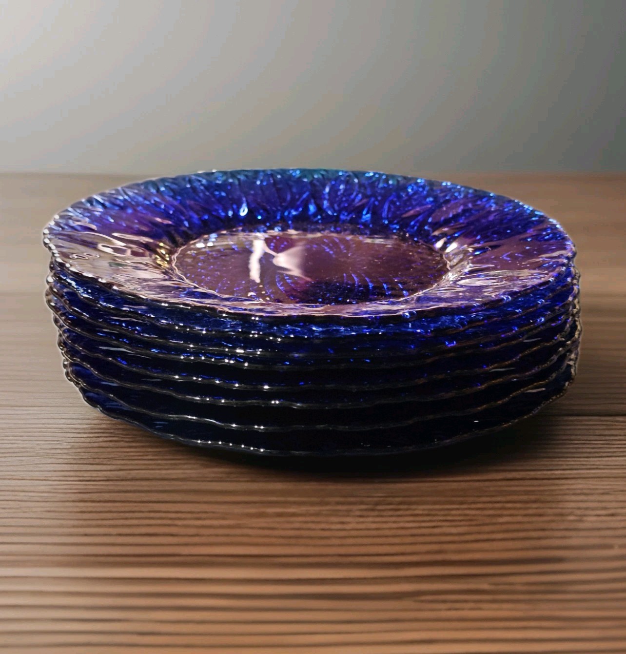 Avon Royal Sapphire Cobalt Blue Glass Set of 8 Salad/Dessert Plates 7.75in